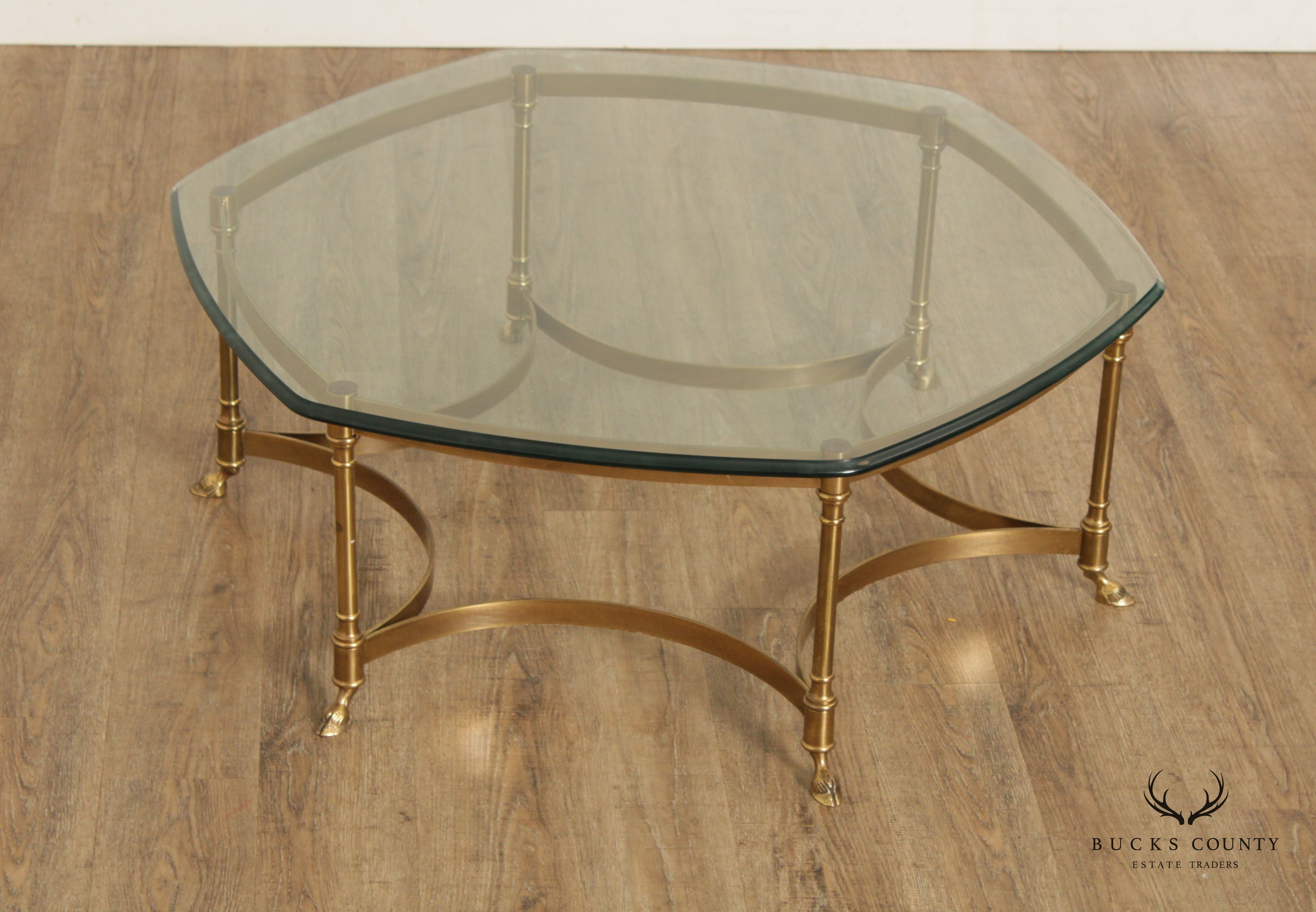 Directoire Style Vintage Brass and Glass Top Coffee Table