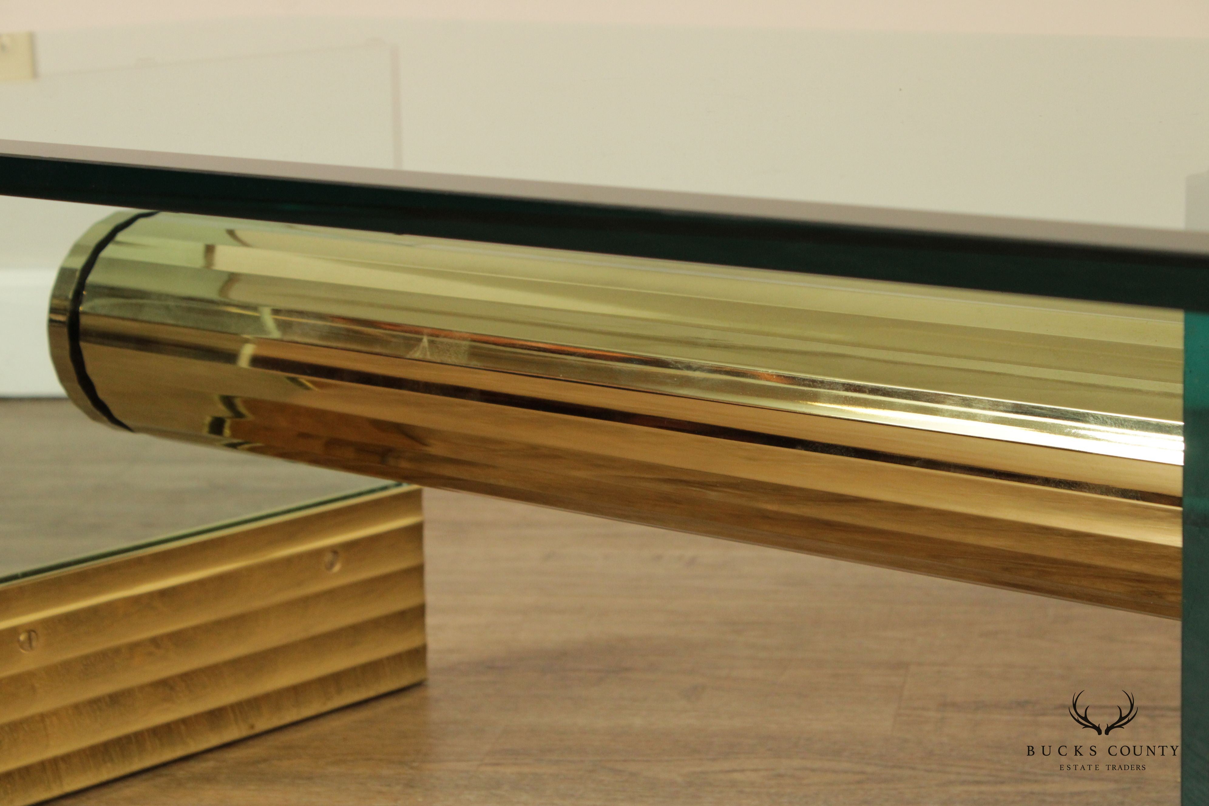 Postmodern Sculptural Glass and Brass Coffee Long Table