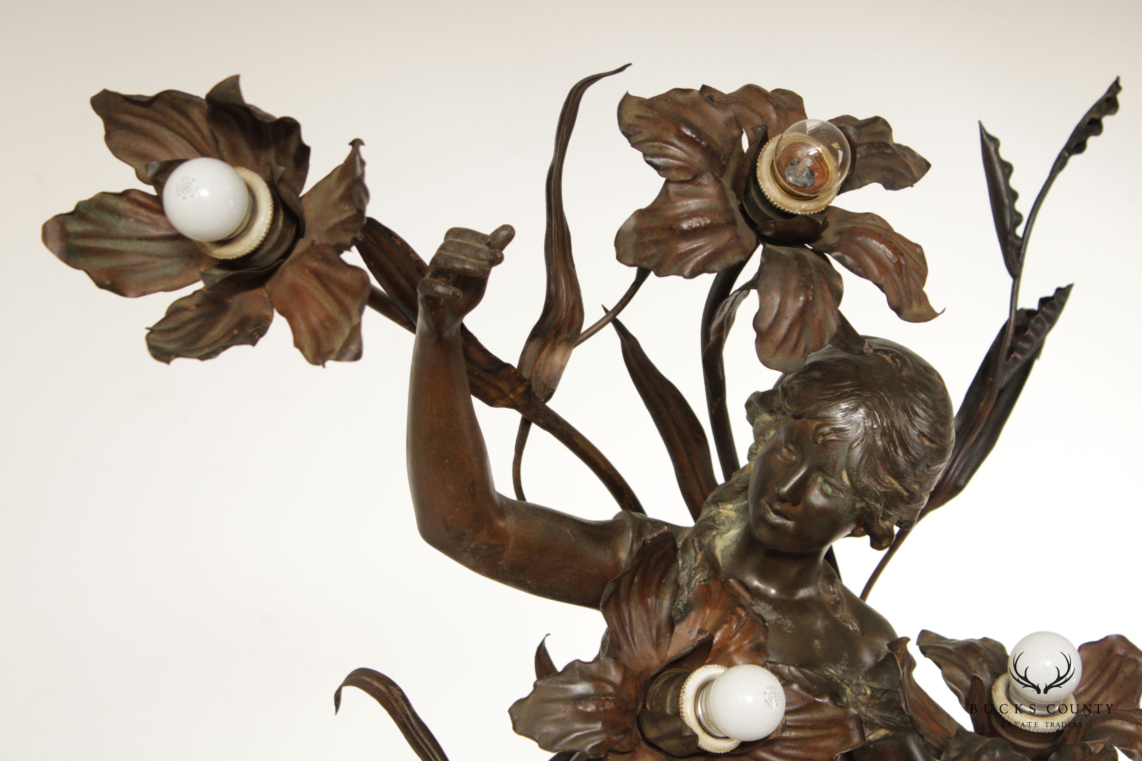 Art Nouveau Figural Table Lamp, After Auguste Moreau