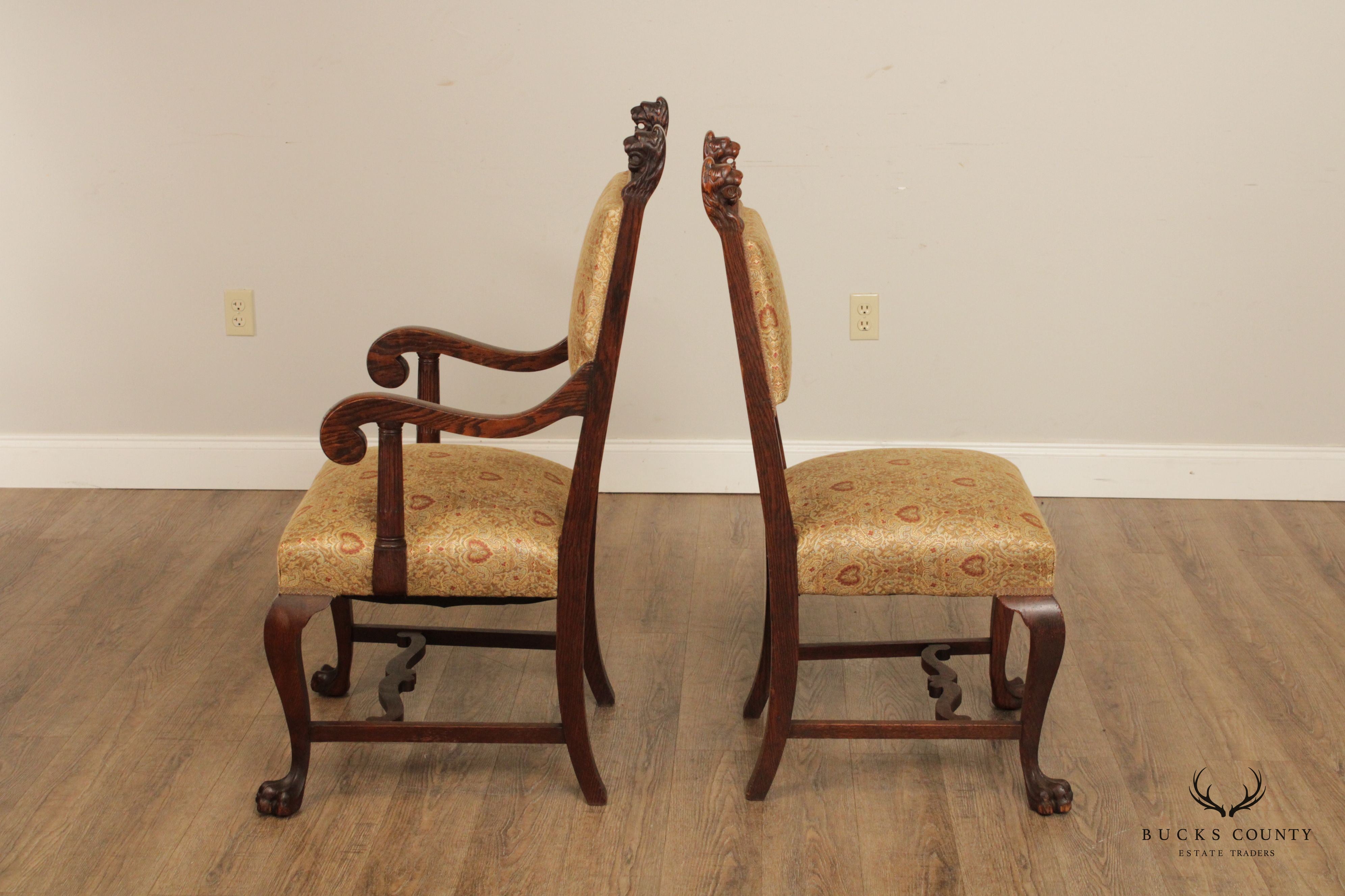 Antique Renaissance Revival Set of Twelve Carved Oak Dining Chairs