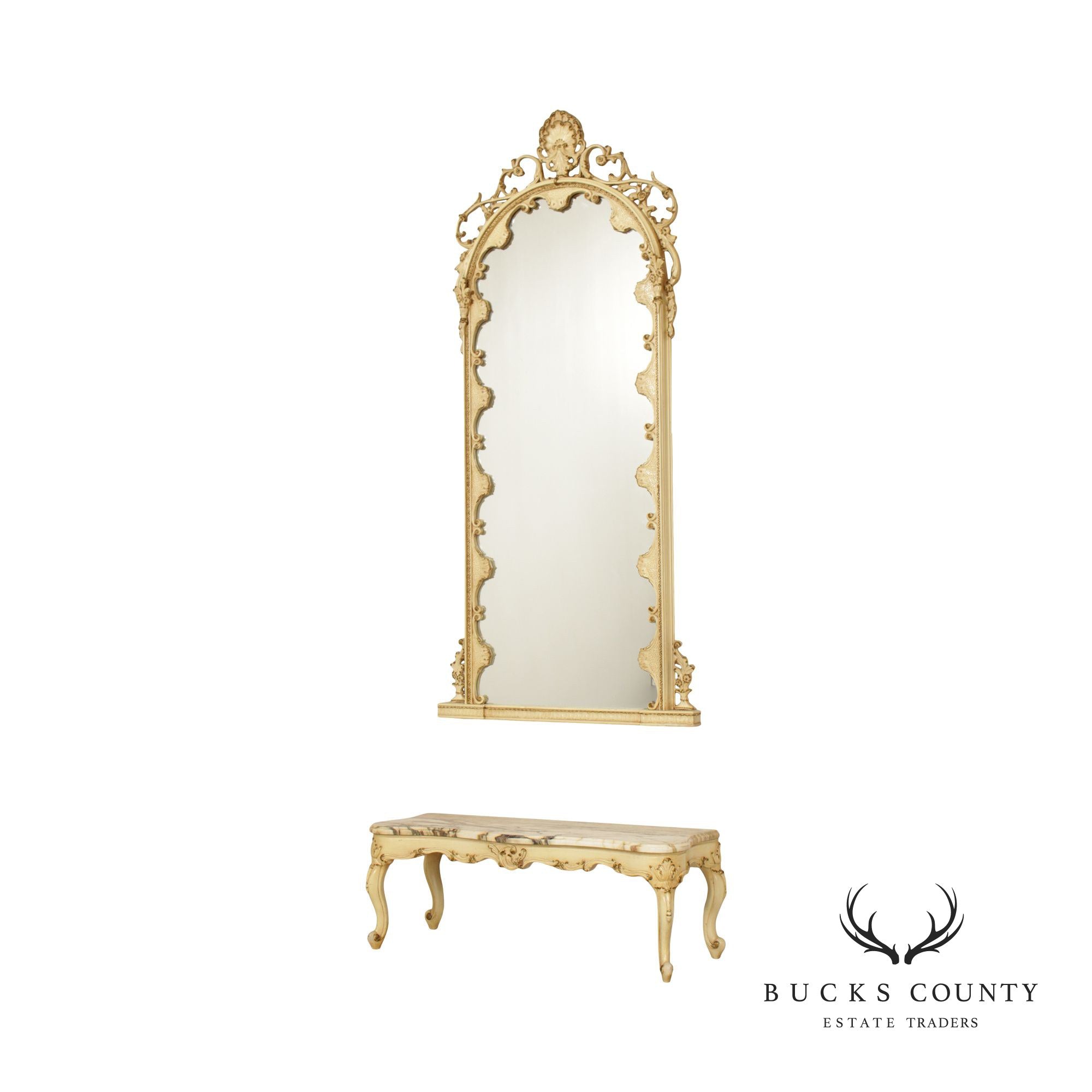 Italian Florentine Style Pier Mirror with Marble Top Bench