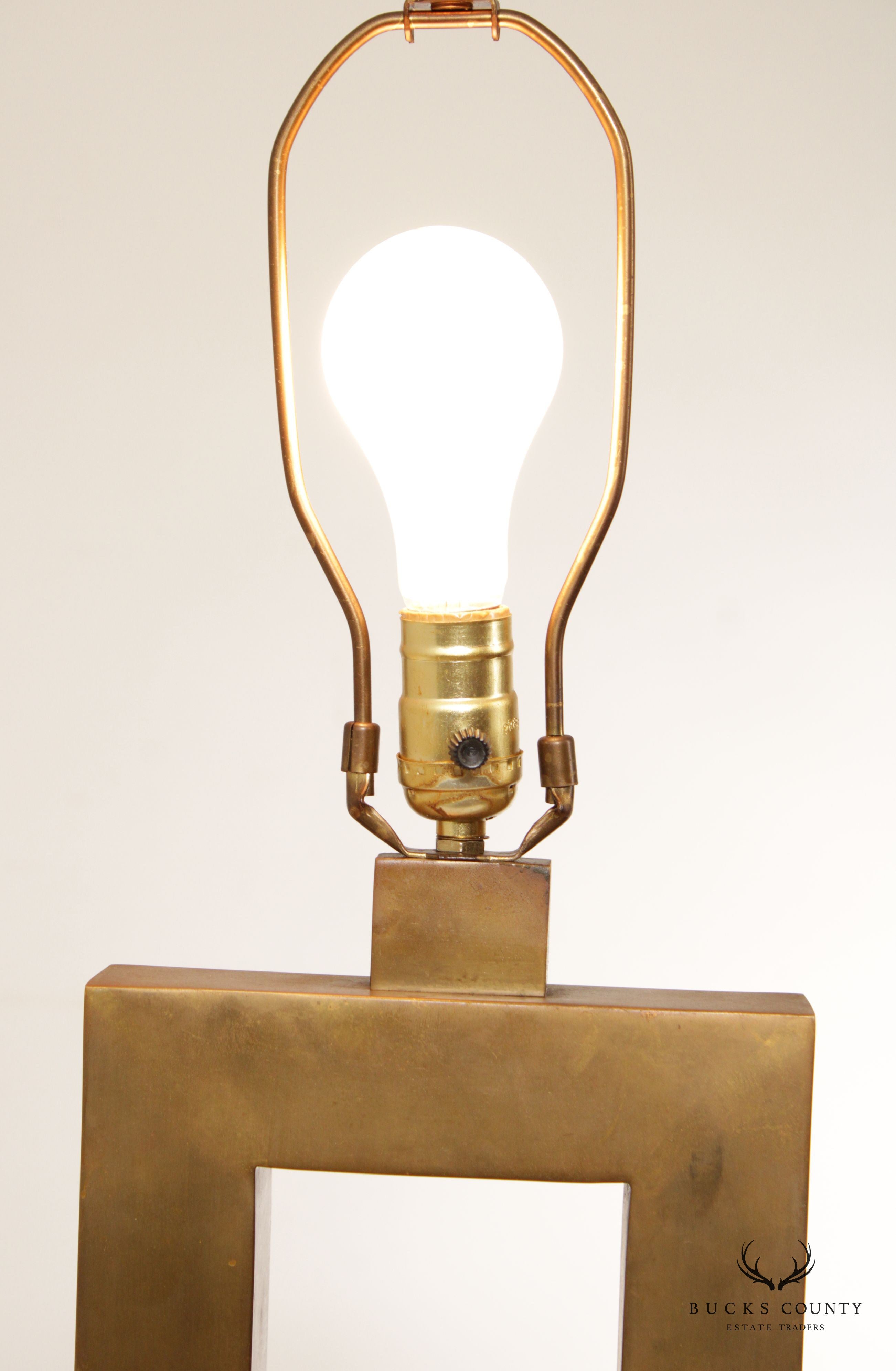 Modern Brass Pair of Rectangular Table Lamps