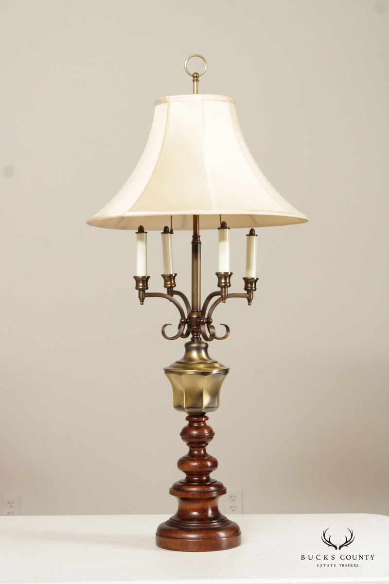 KNOB CREEK PAIR OF BRASS AND TURNED WOOD VINTAGE TABLE LAMPS