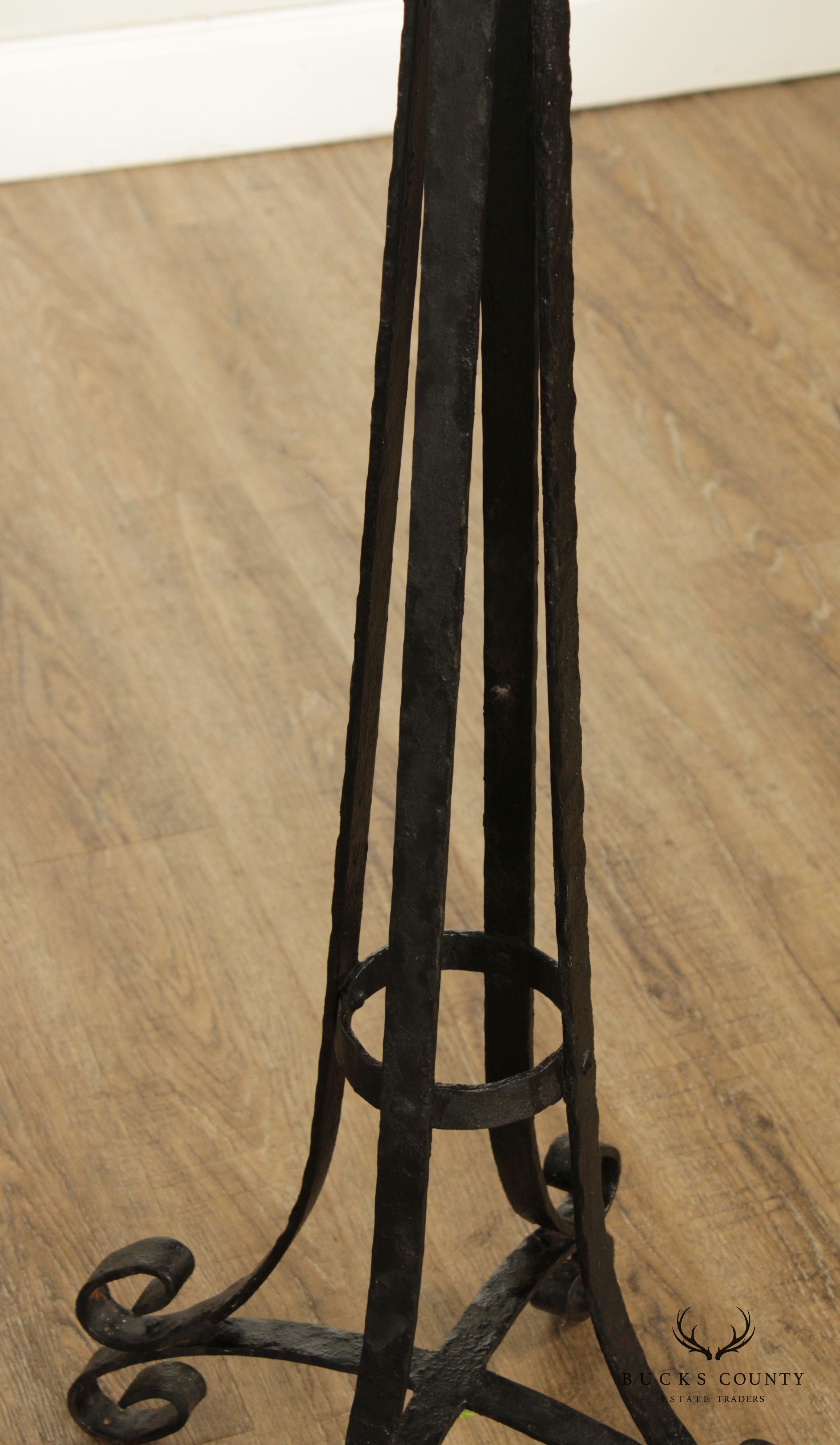 Arts & Crafts Style Hand Forged Wrought Iron Pair Plant Stands