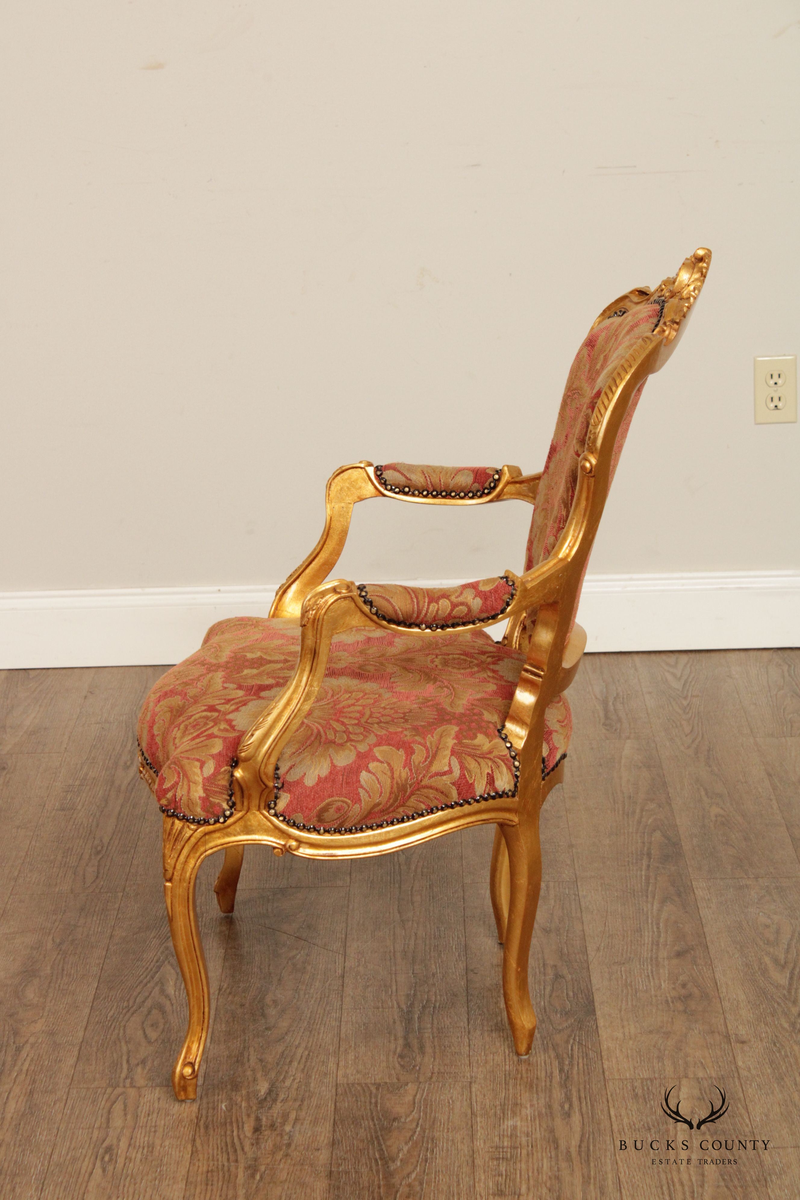 French Louis XV Style Giltwood Fauteuil Armchair