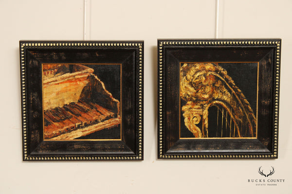 Jill O'Flannery Pair Musical Instrument Original Oil Paintings