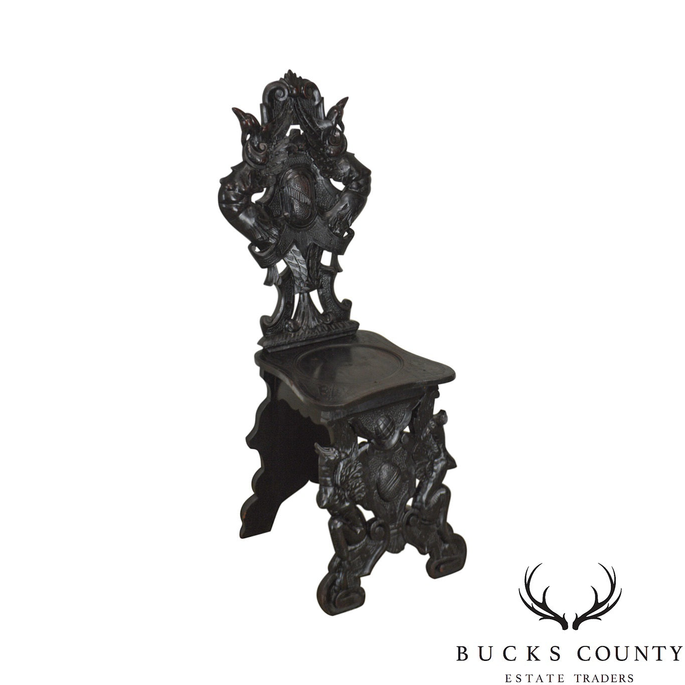 Italian Renaissance Antique Phoenix Carved Walnut Hall Chair