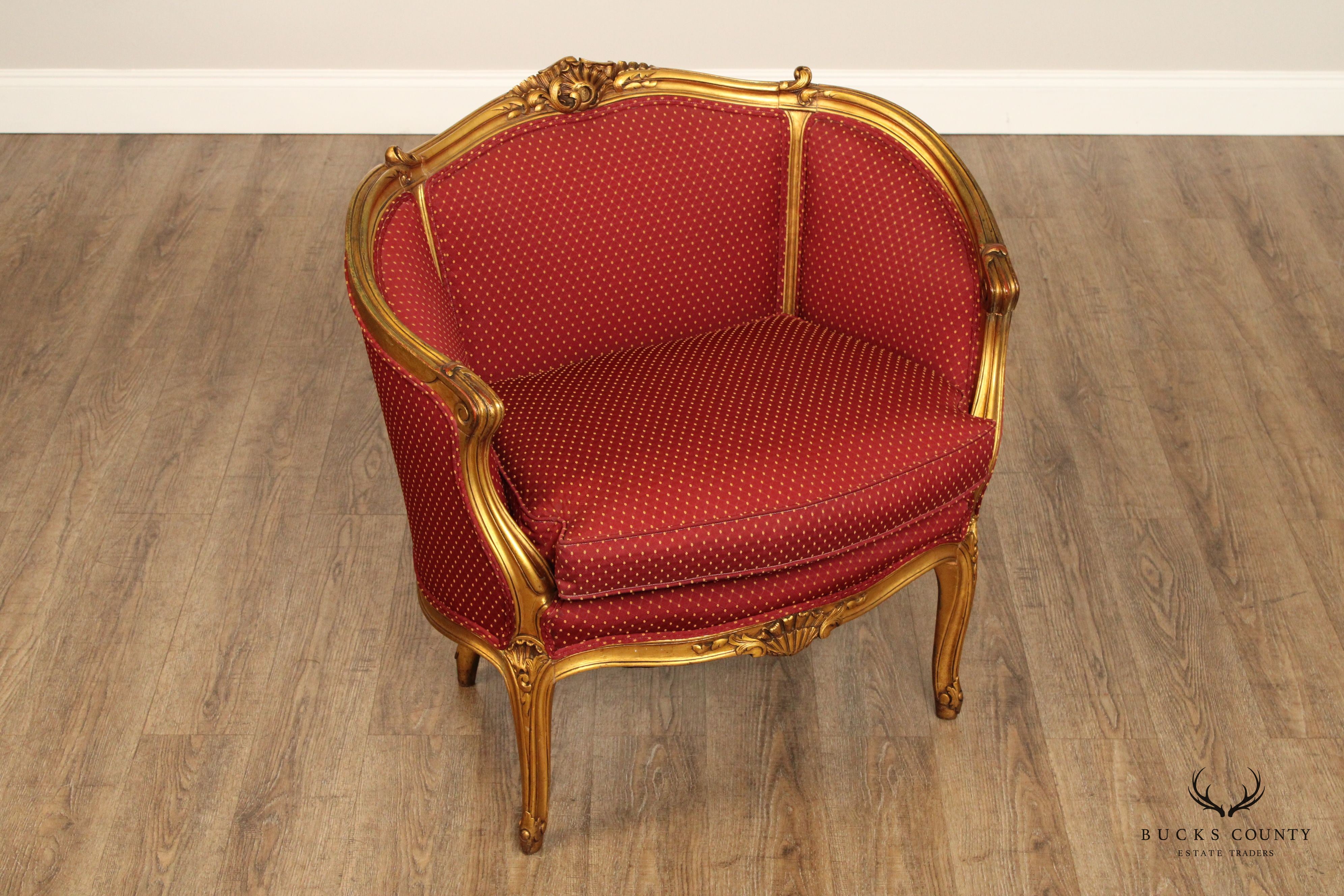 French Louis XV Style Carved Giltwood Marquise Bergere Armchair