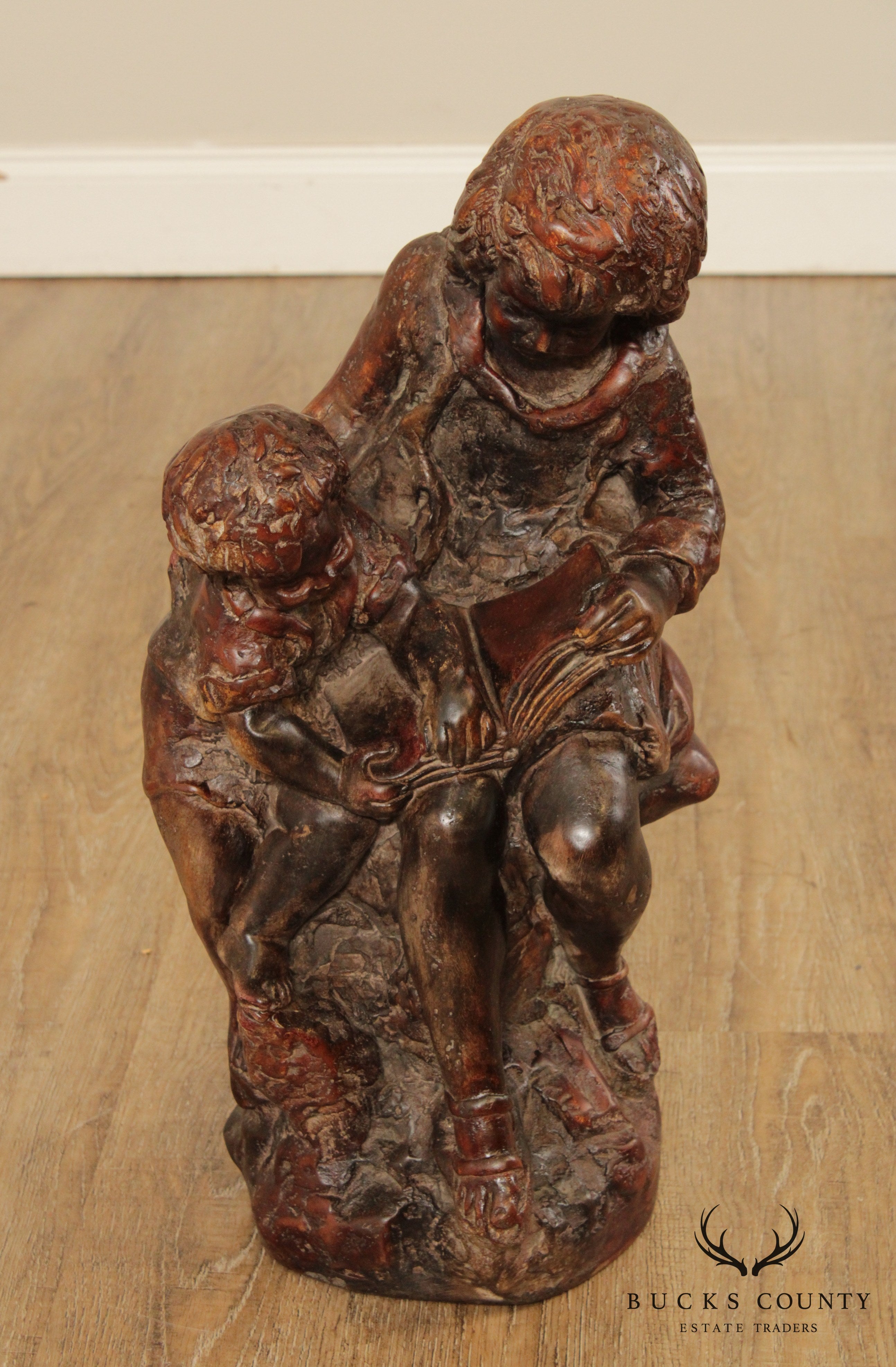 Vintage Mother and Child Reading Sculpture