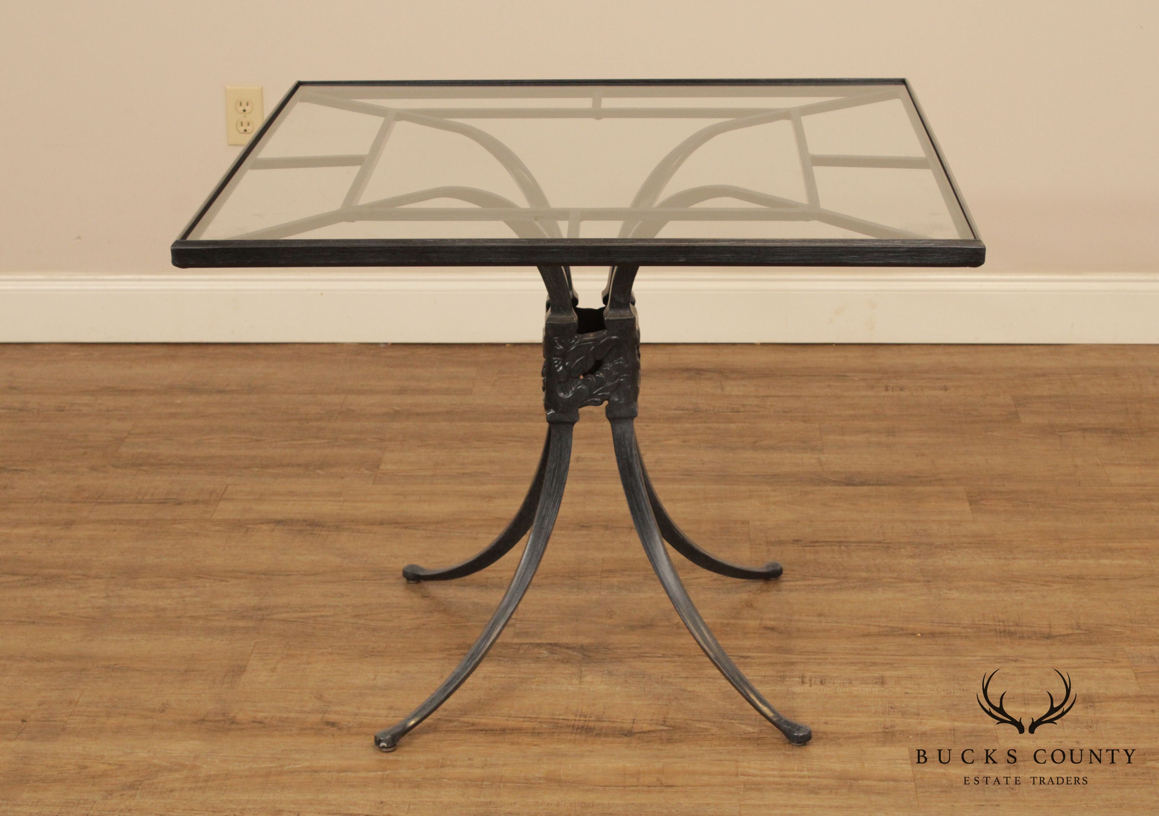 Vintage Bronzed Cast Aluminum and Glass Square Patio Dining Table