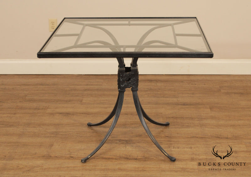 Vintage Bronzed Cast Aluminum and Glass Square Patio Dining Table