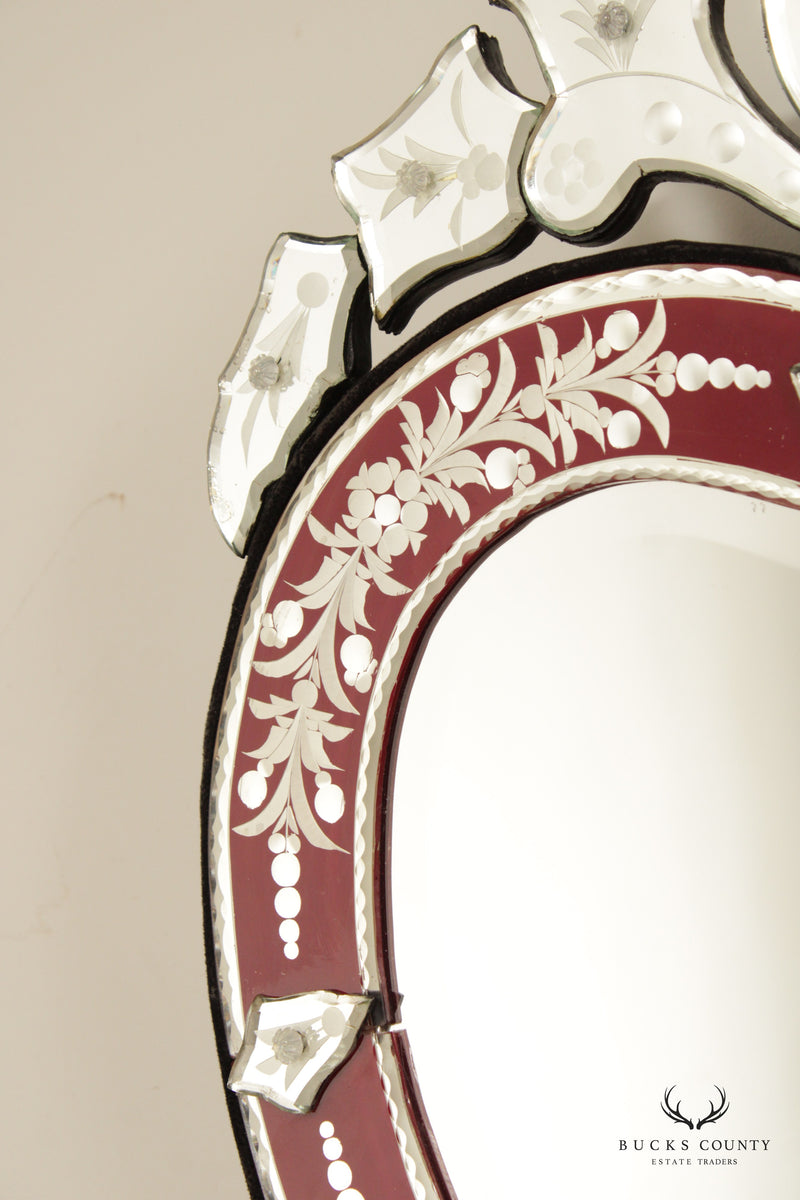 Italian Venetian Style Etched Heart Wall Mirror