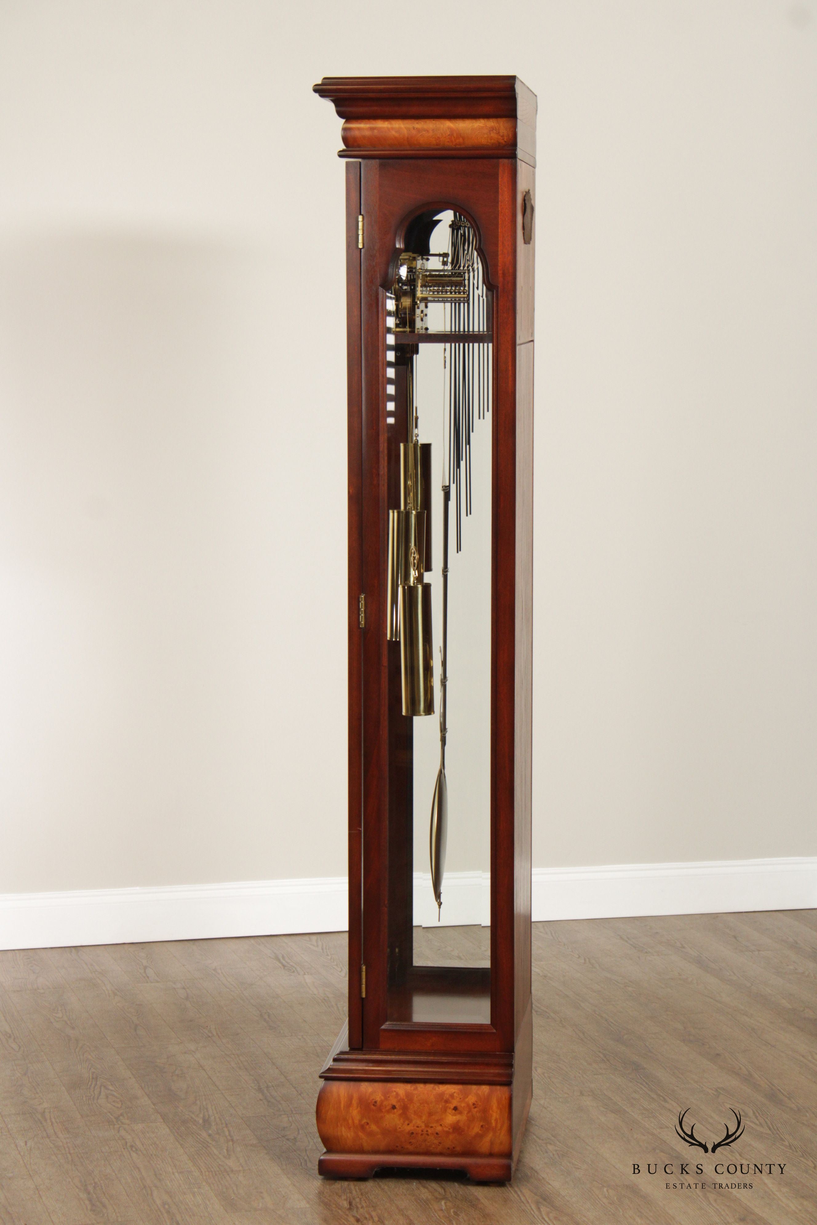 WK Sessions Mahogany and Burlwood Grandfather Clock