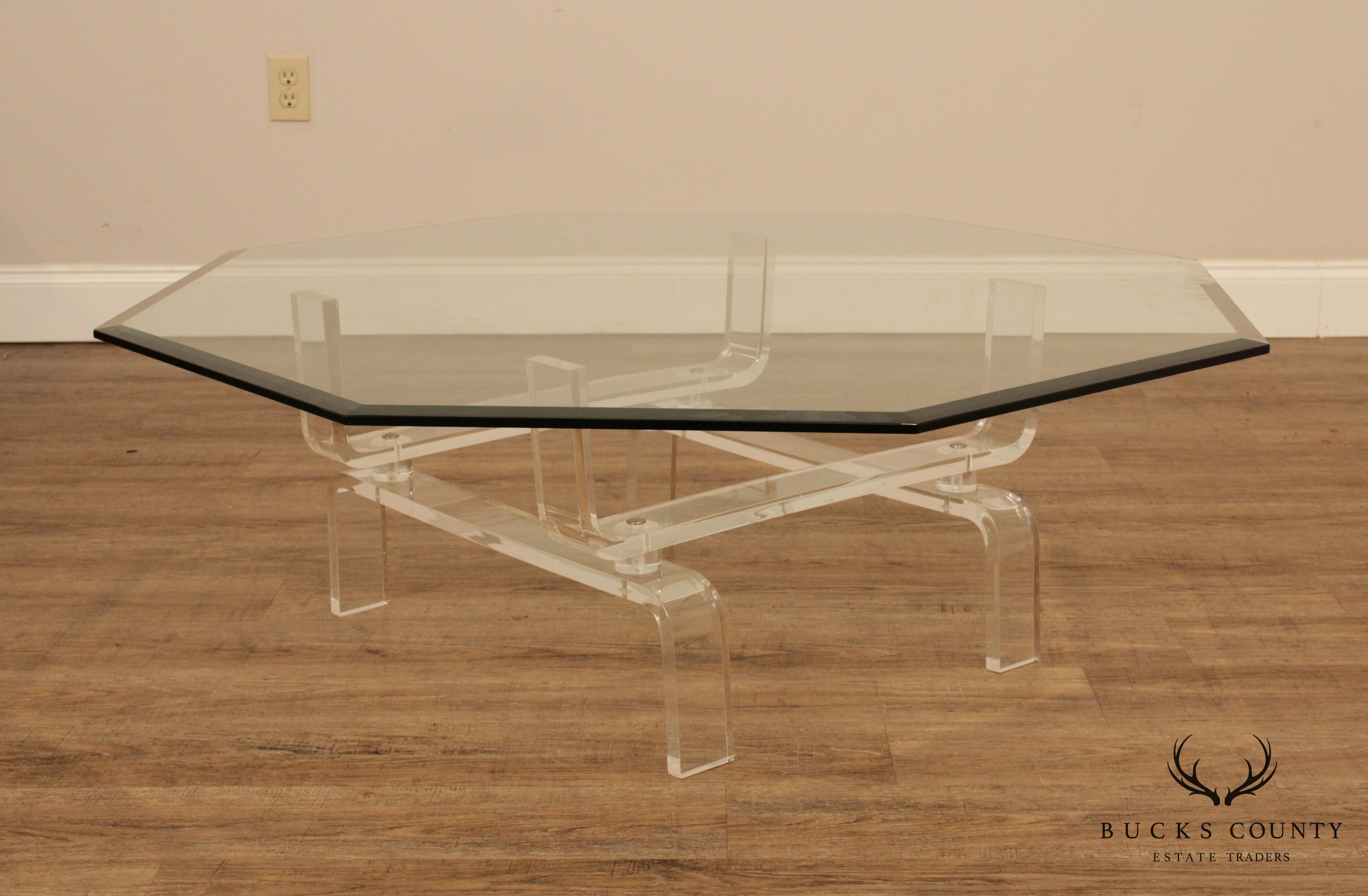 Mid Century Modern Lucite Base Glass Top Coffee Table