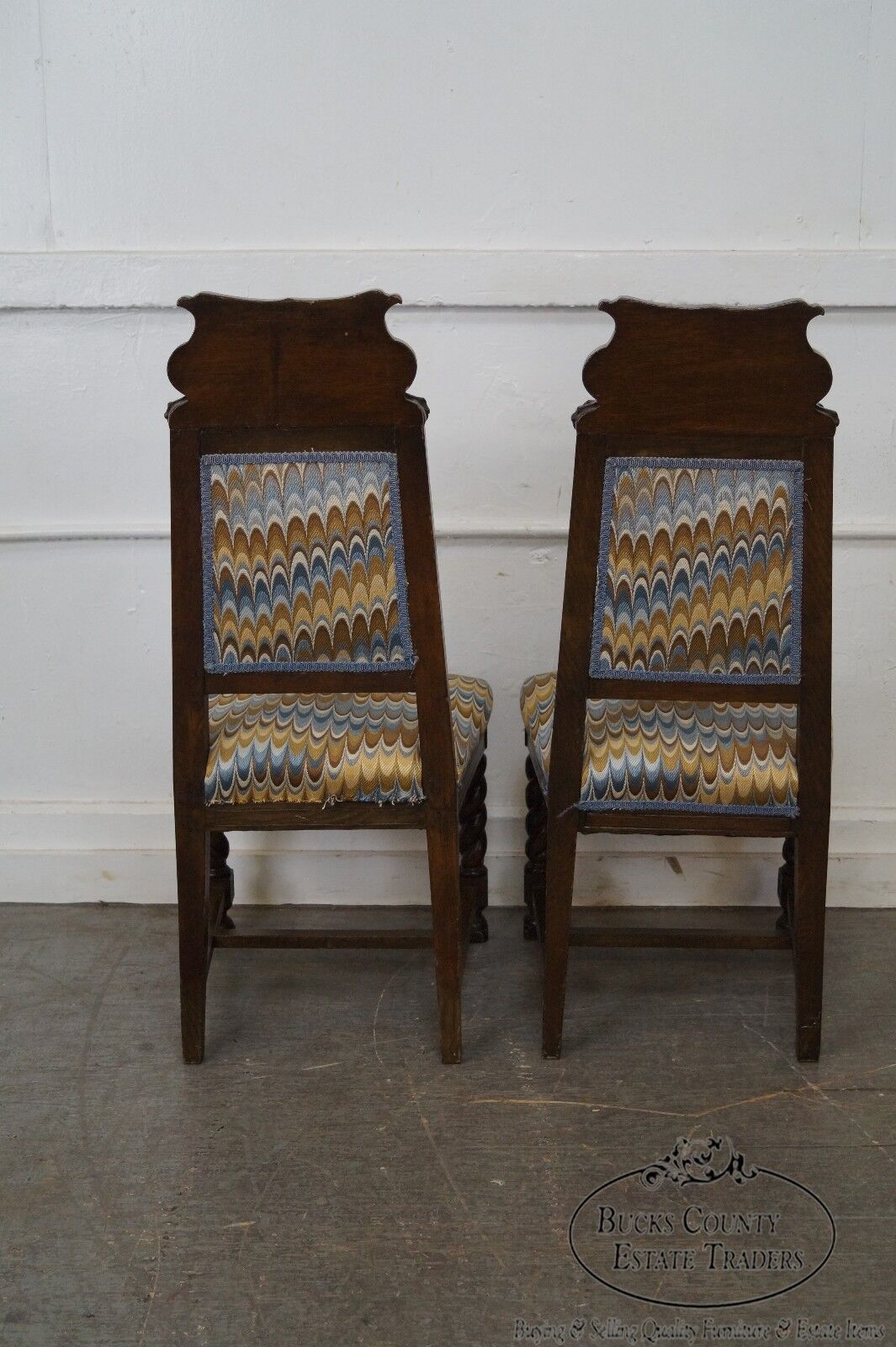 Antique 19th Century Carved Eagle Barley Twist Pair of Side Chairs (A)