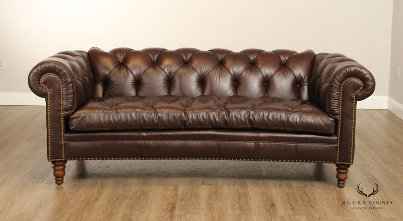 Century Furniture Tufted Brown Leather Chesterfield Style Sofa