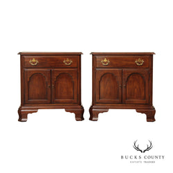 Drexel Heritage Chippendale Style Pair of Vintage Cherry Bedside Cabinet Nightstands