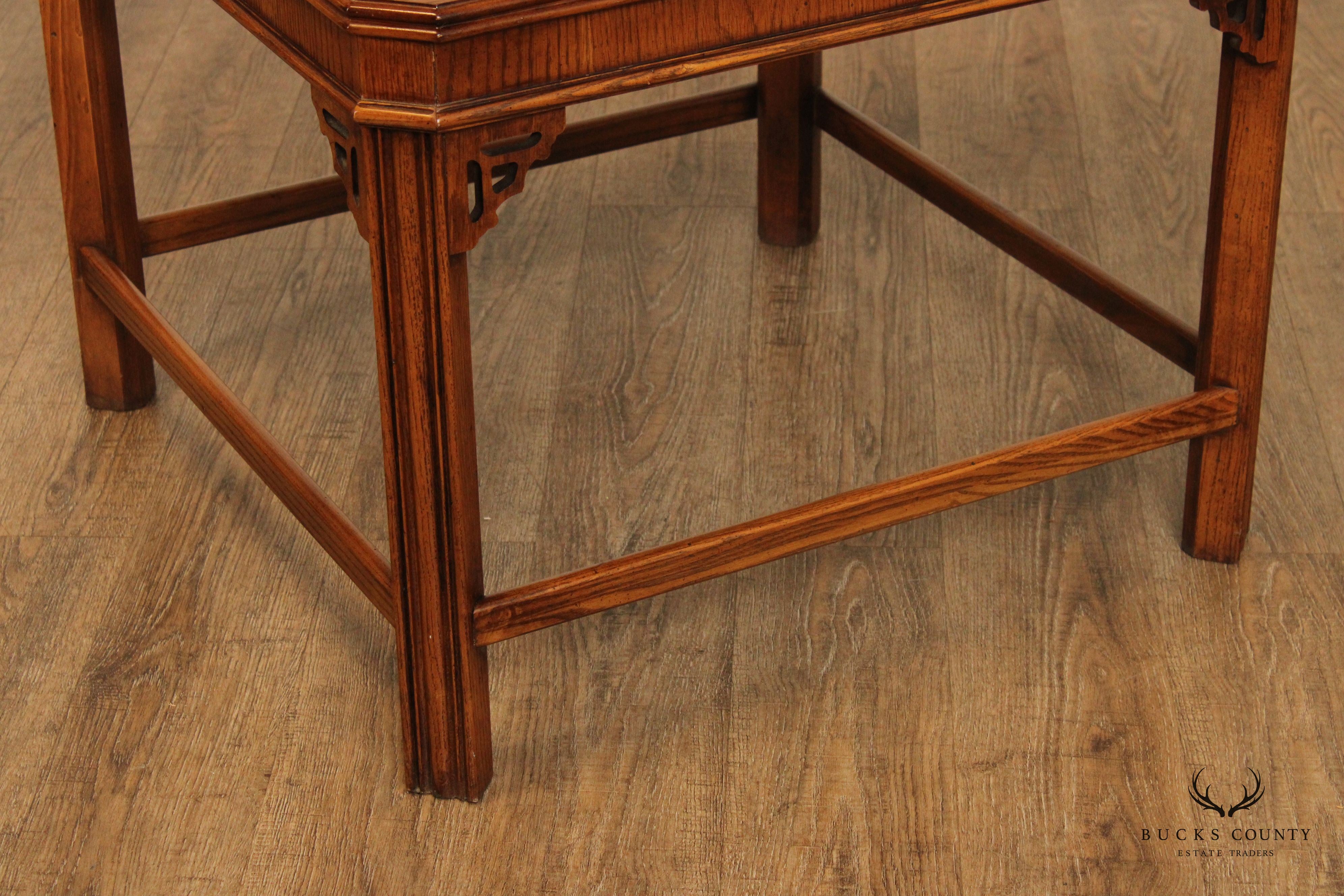 Lane Chinese Chippendale Style Pair of Square Oak End Tables