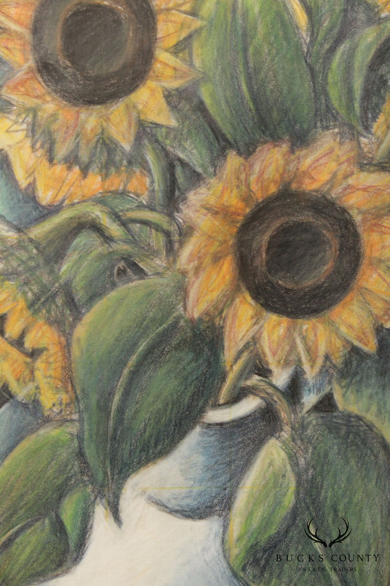 Anne Bascove 'Sunflowers' Colored Pencil Drawing