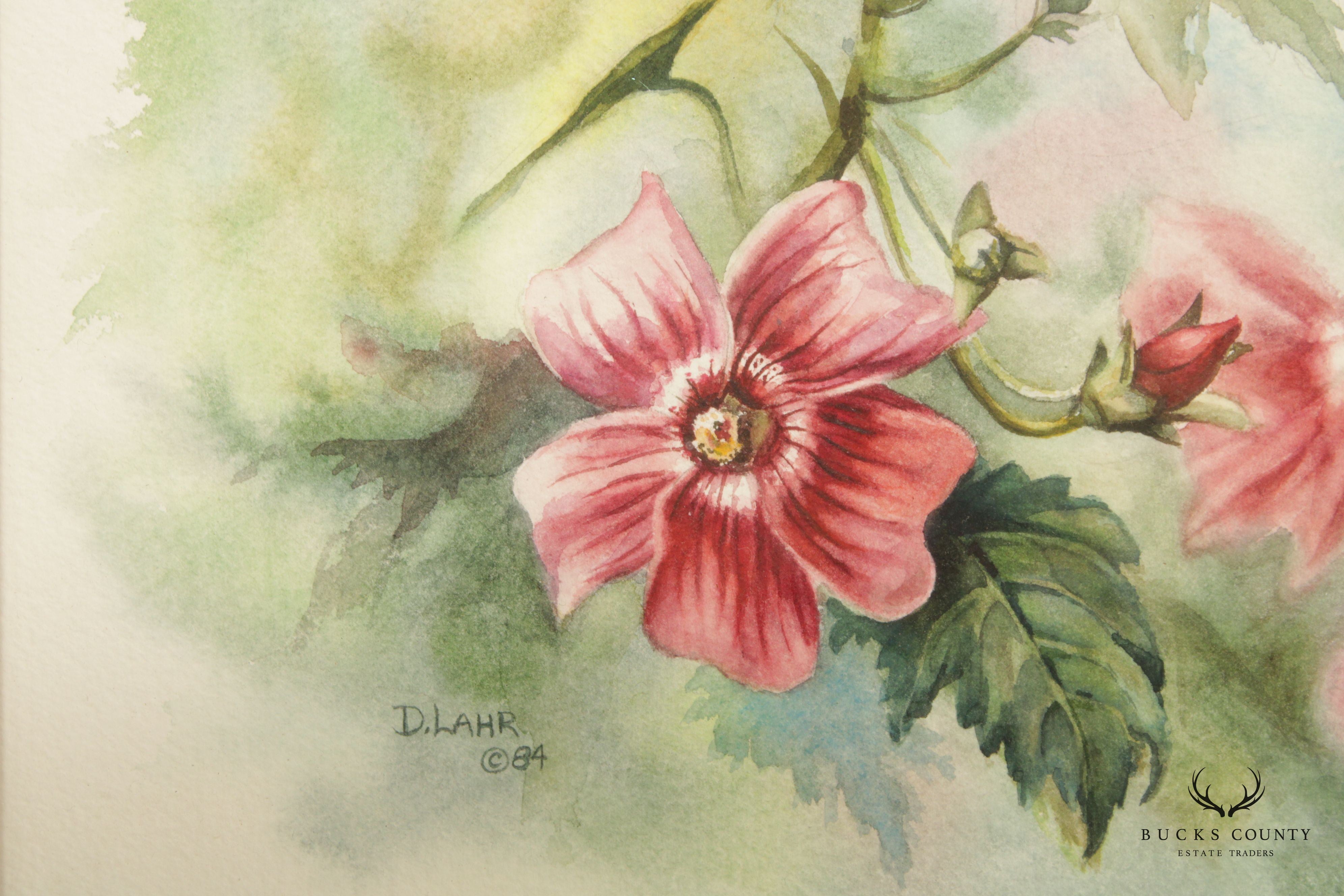 Denise Lahr 'Rosa Californica' Floral Watercolor Painting, Custom Framed