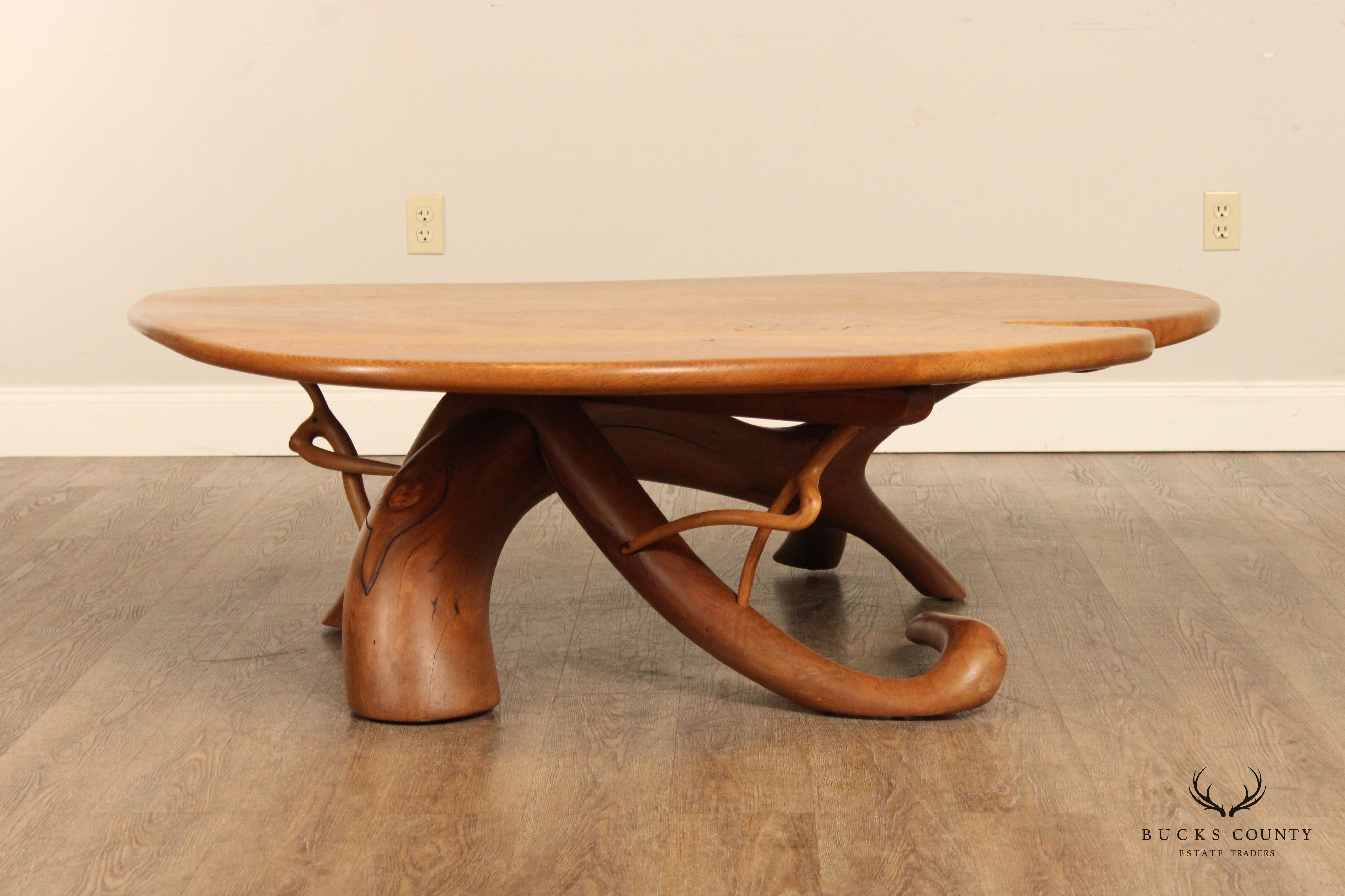 Studio Crafted Large Organic Modern Freeform Oak and Cherry Coffee Table