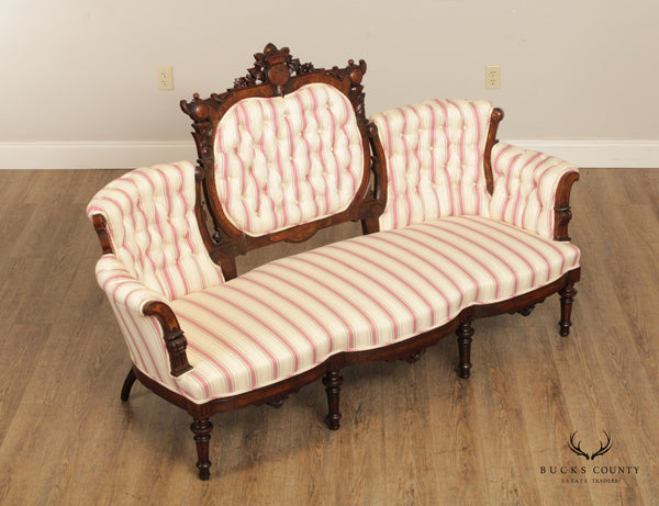 Antique Victorian Renaissance Carved Walnut Sofa