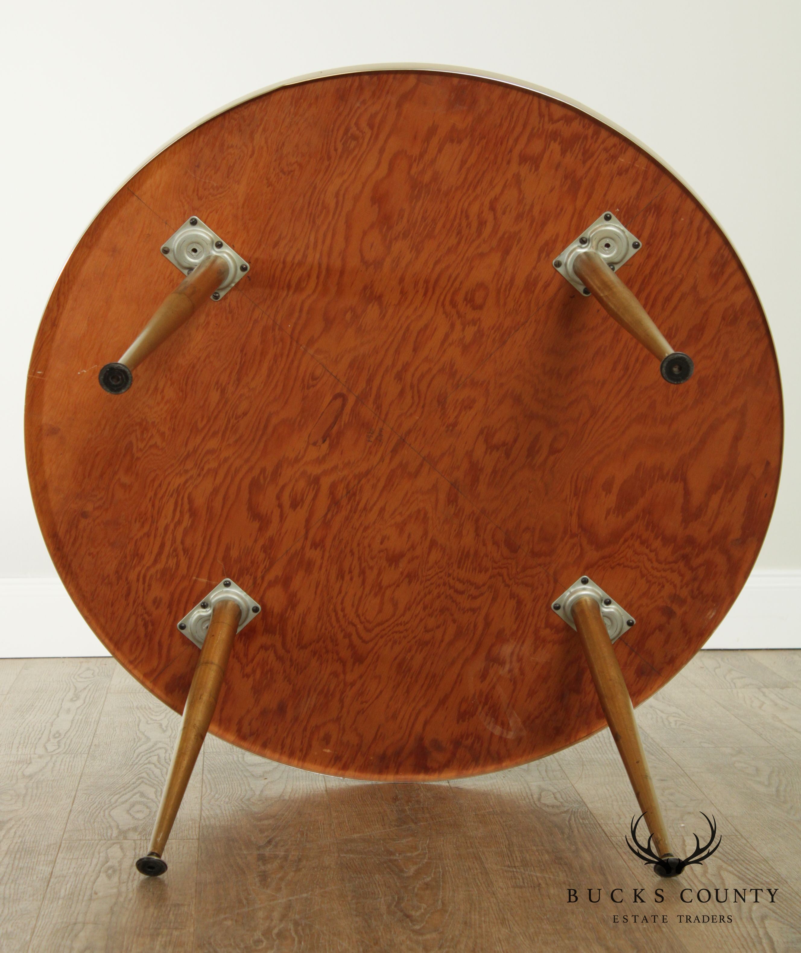 Mid-Century Modern Round Brass Faux Stone Coffee Table