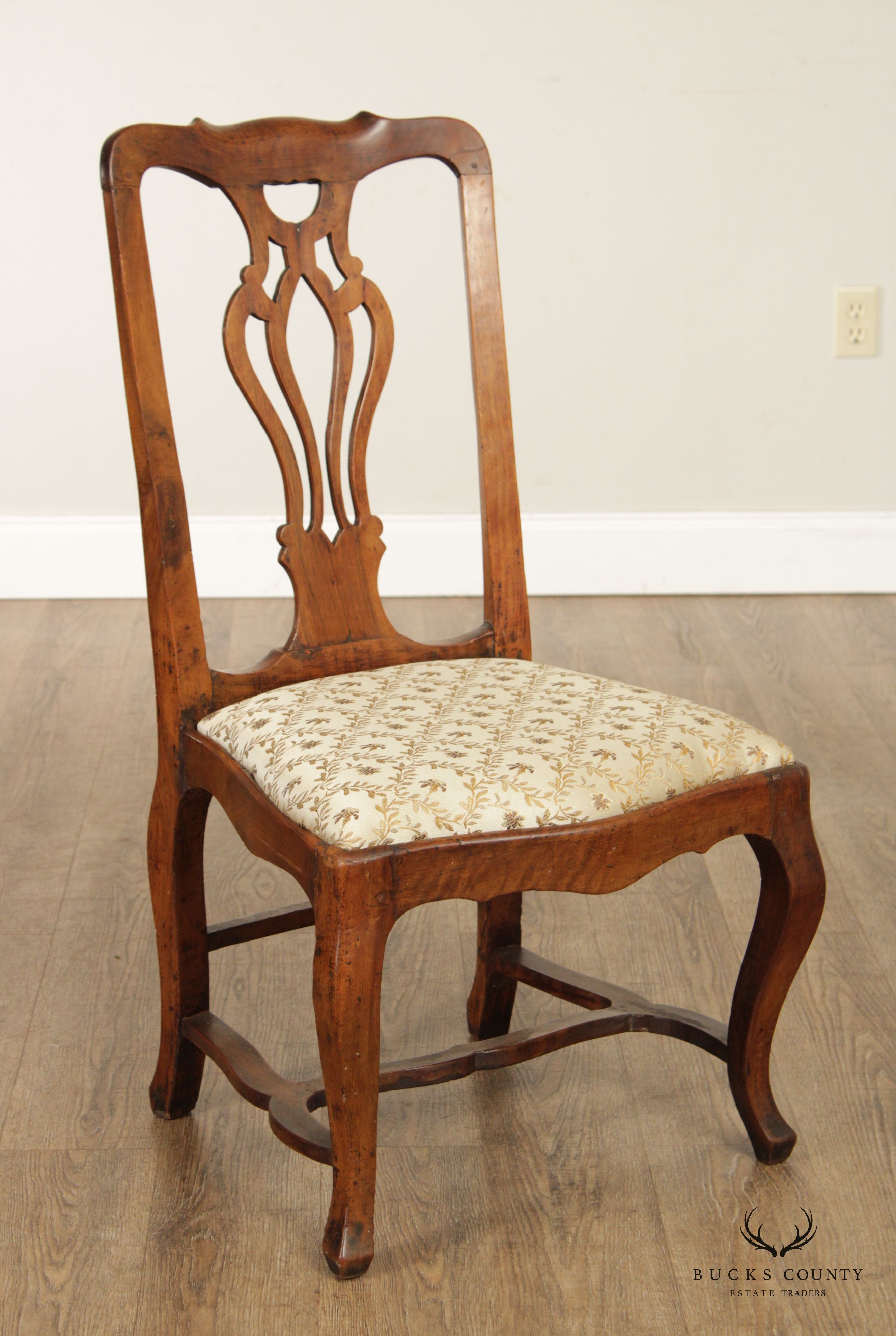 Antique Italian Provincial Style Pair of Walnut Side Chairs