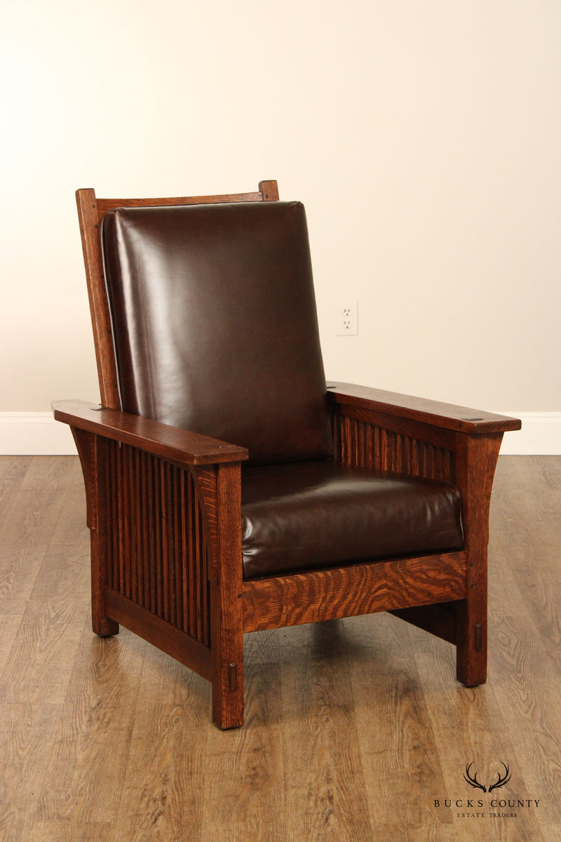 Gustav Stickley Antique Mission Oak and Leather Morris Chair