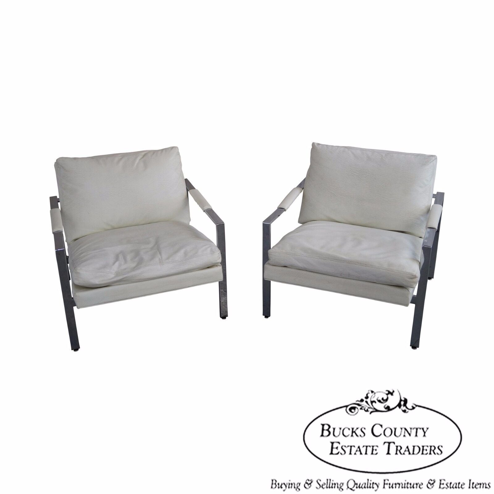 Milo Baughman Pair of Chrome Flat Bar Lounge Chairs