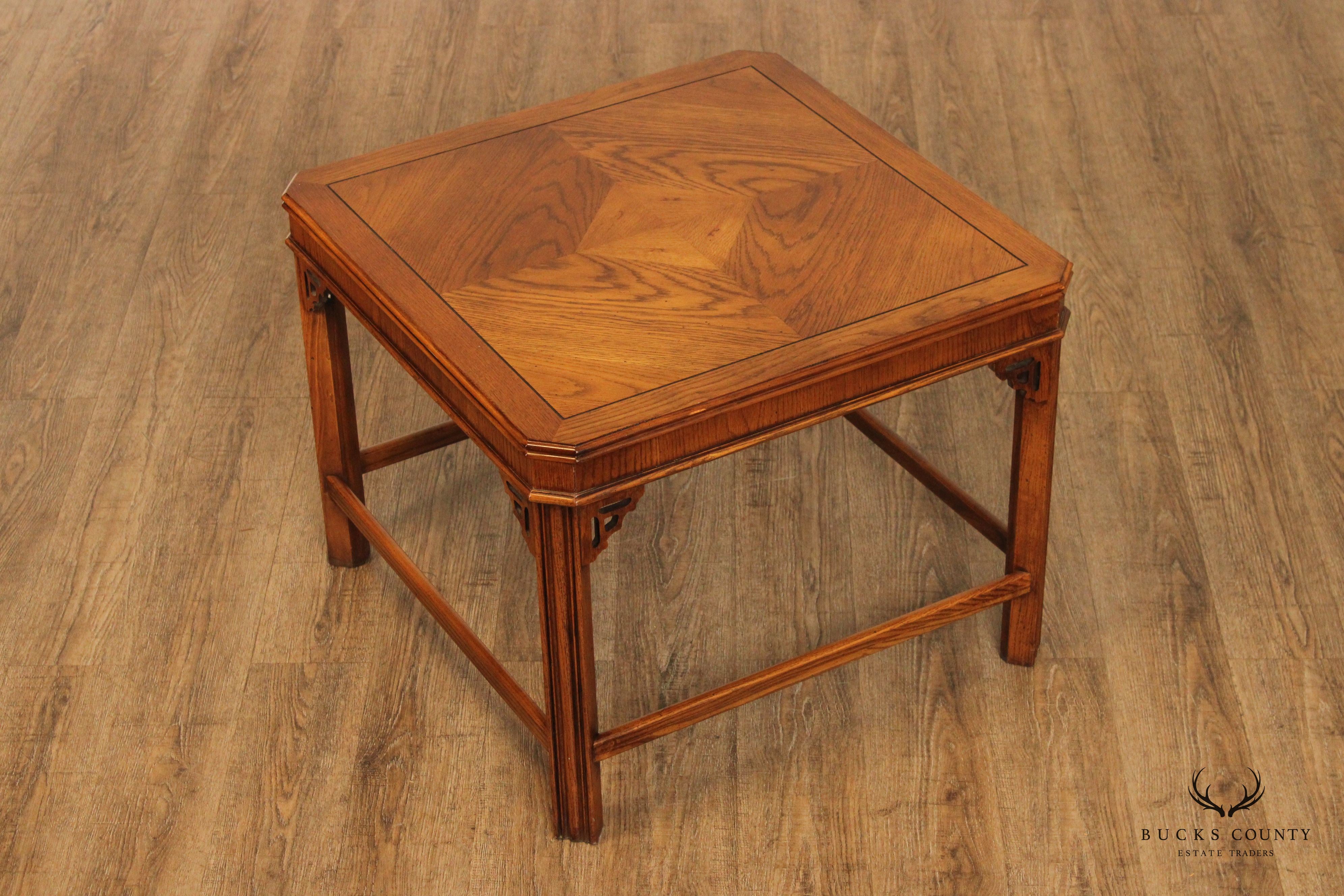 Lane Chinese Chippendale Style Pair of Square Oak End Tables