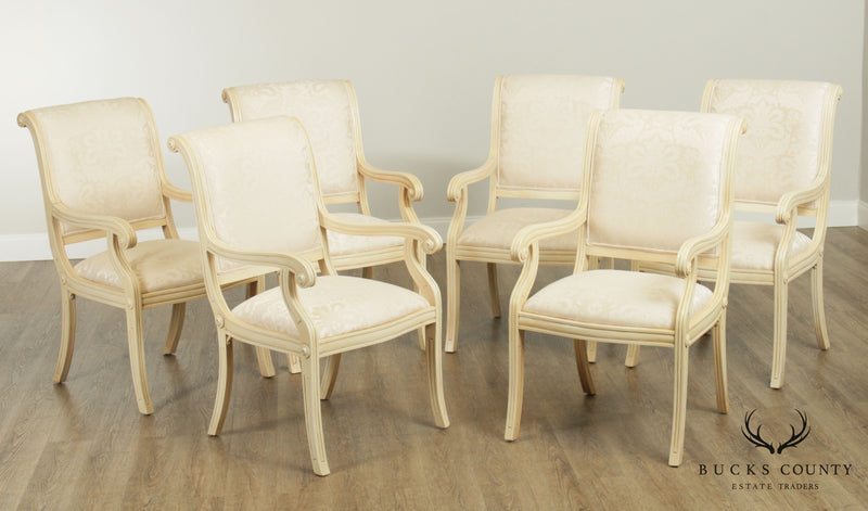 Andre Originals Custom Cream Painted & Upholstered Set 6 Regency Armchairs
