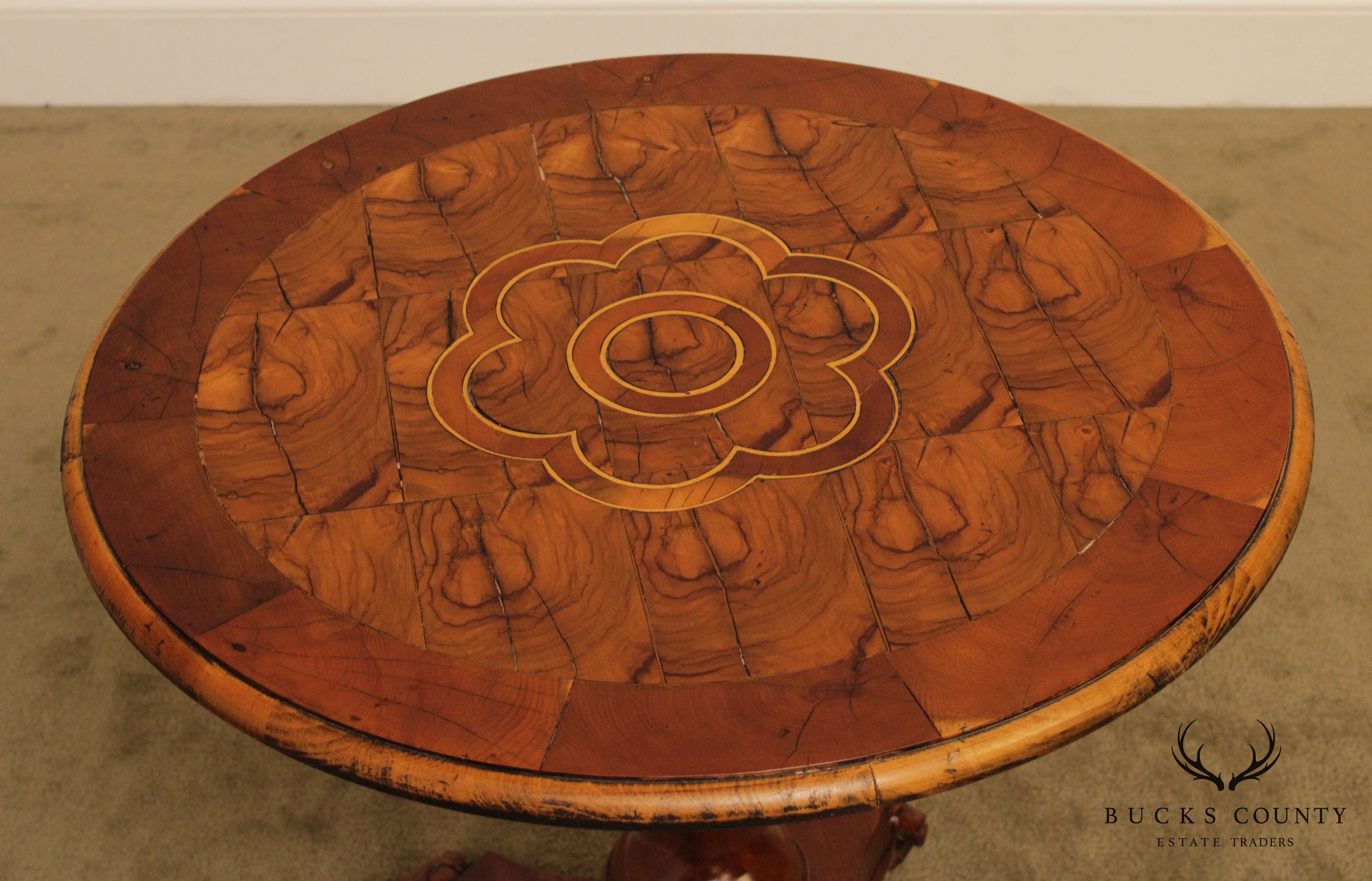 Empire Style Round Oyster Wood Inlaid Pedestal Table