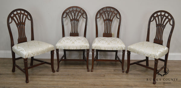 Maitland Smith Carved Mahogany Georgian Style Set 4 Dining Chairs