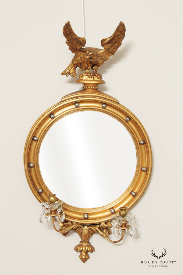 American Federal Style Gilt Eagle Carved Convex Girandole Mirror