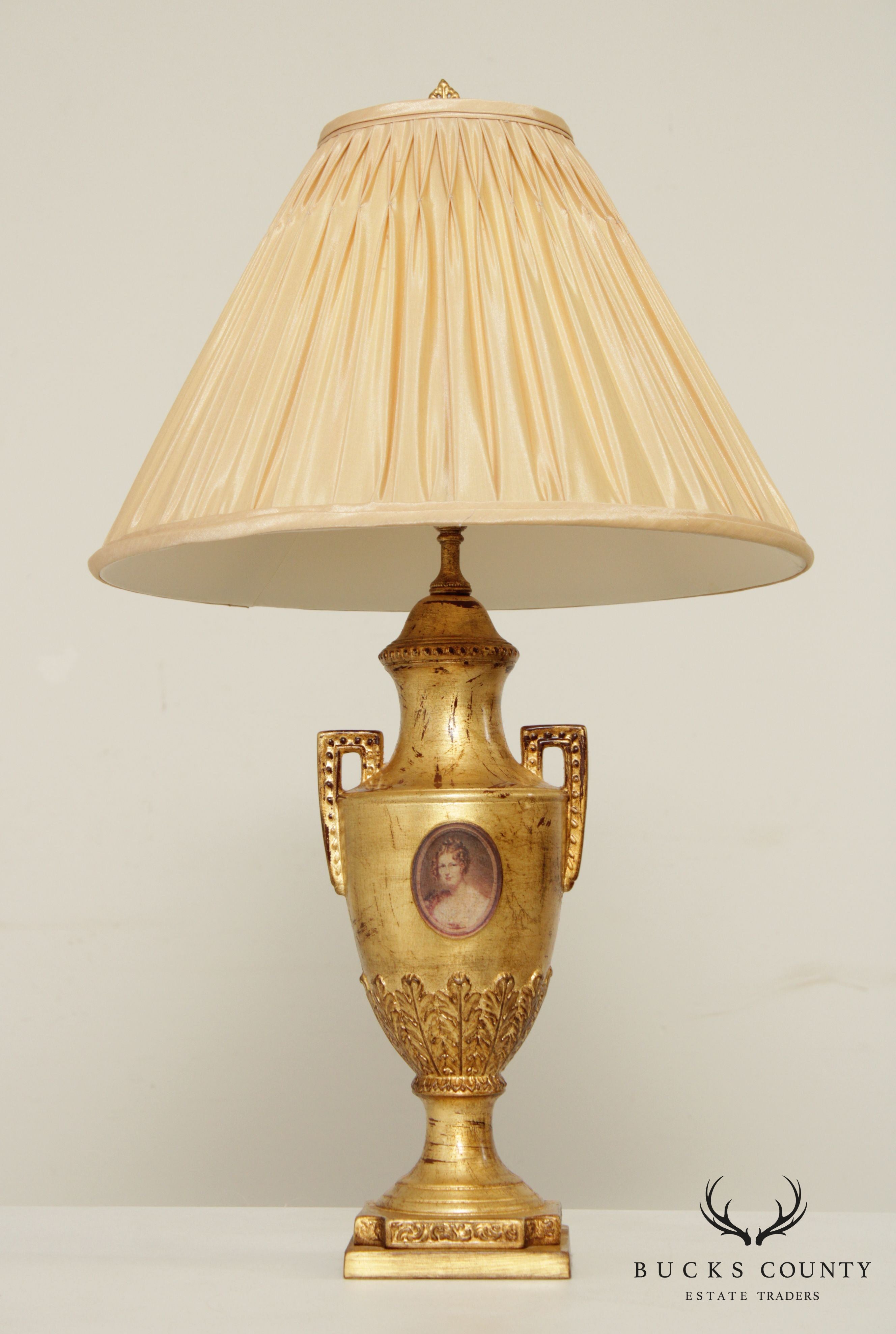 Neoclassical Style Gilded Urn Form Cameo Table Lamp