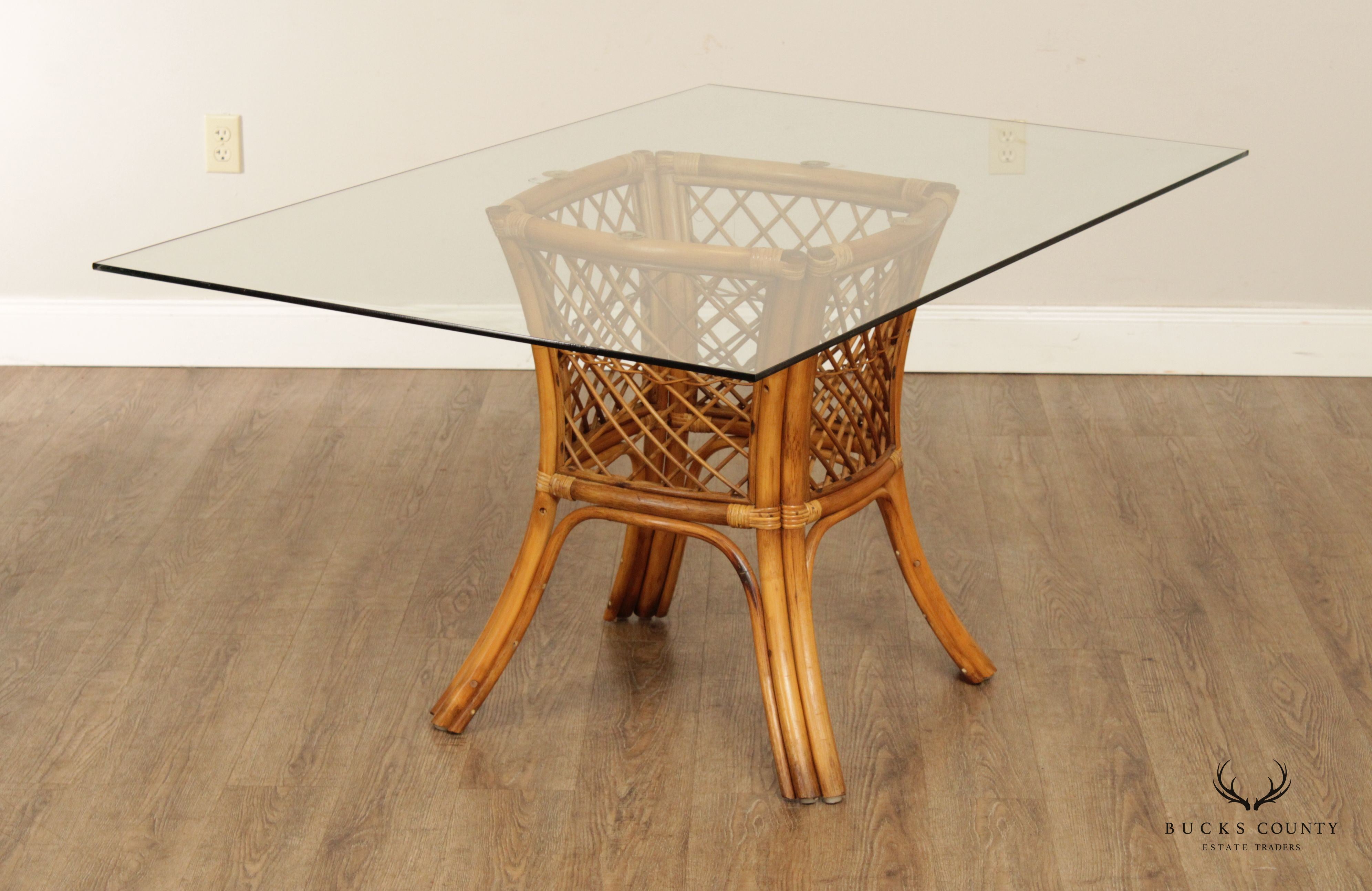 Mid Century Rattan Glass Top Dining Table