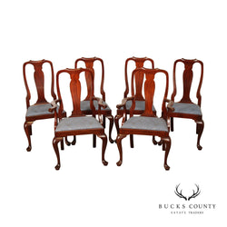 Henkel Harris Queen Anne Style Set of Six Carved Mahogany Dining Chairs
