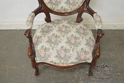 Victorian Revival Style Mahogany Cameo Back Parlor Arm Chair