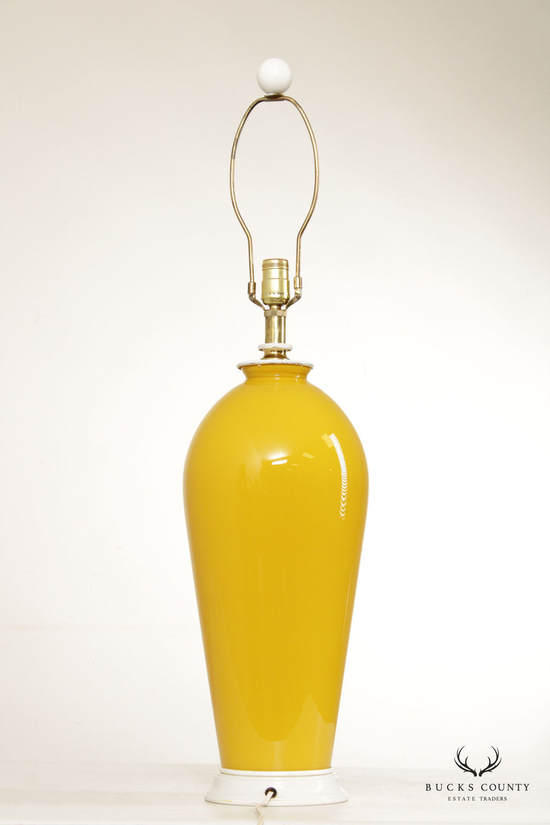 Mid Century Yellow Glass Ginger Jar Table Lamp