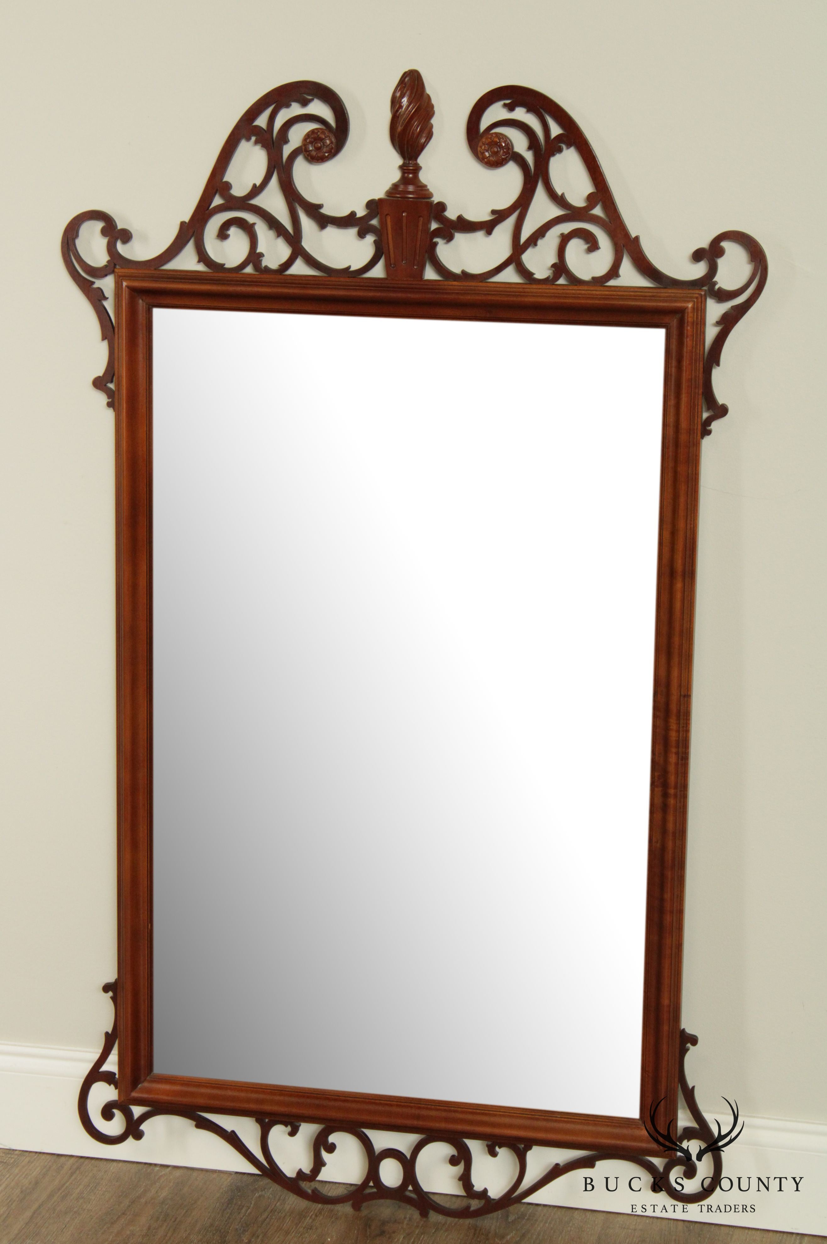 Chippendale Style Mahogany Pierced Fretwork Carved Wall Mirror