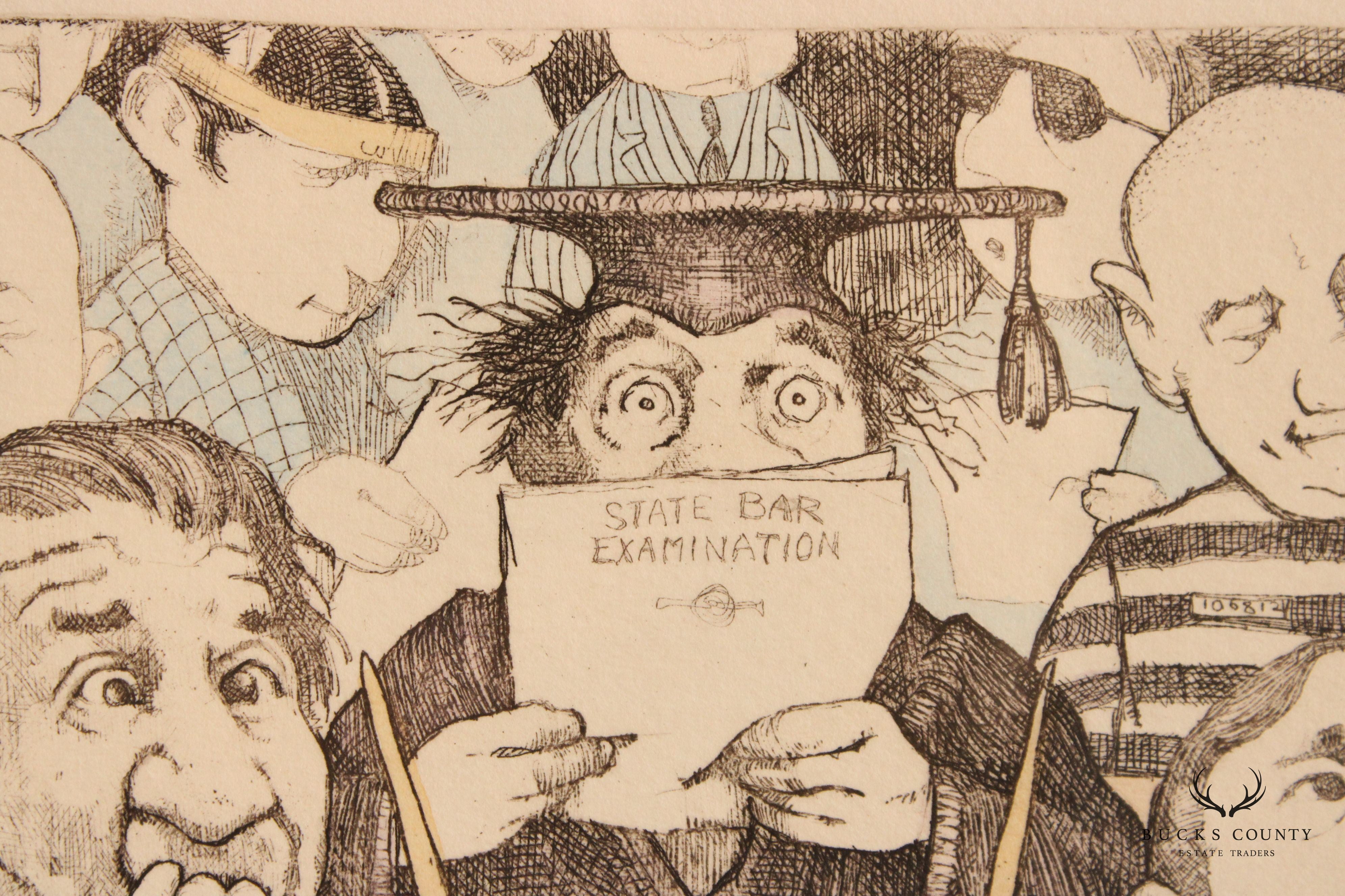 Charles Bragg 'Bar Exam' Limited Edition Etching, Custom Framed