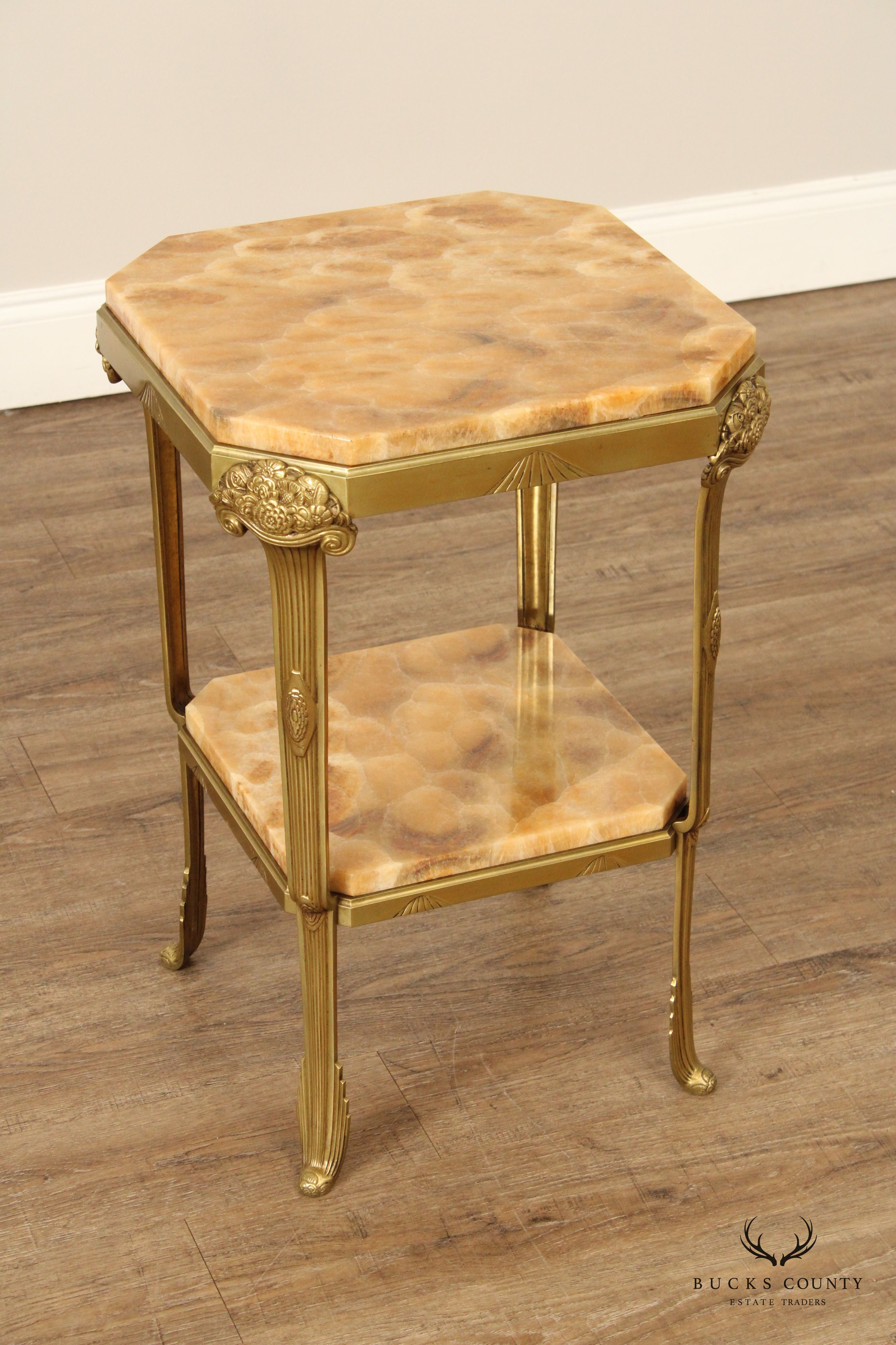 French Art Nouveau Two-Tier Onyx and Brass Side Table