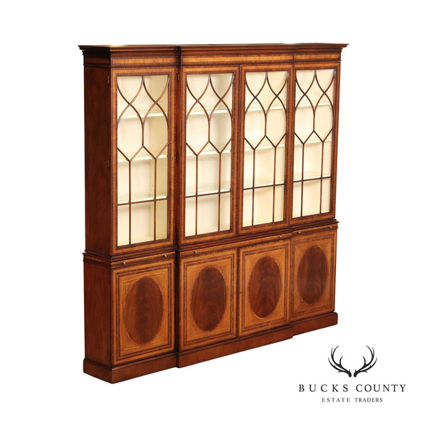 EJ Victor Regency Style Mahogany And Satinwood Inlaid Breakfront