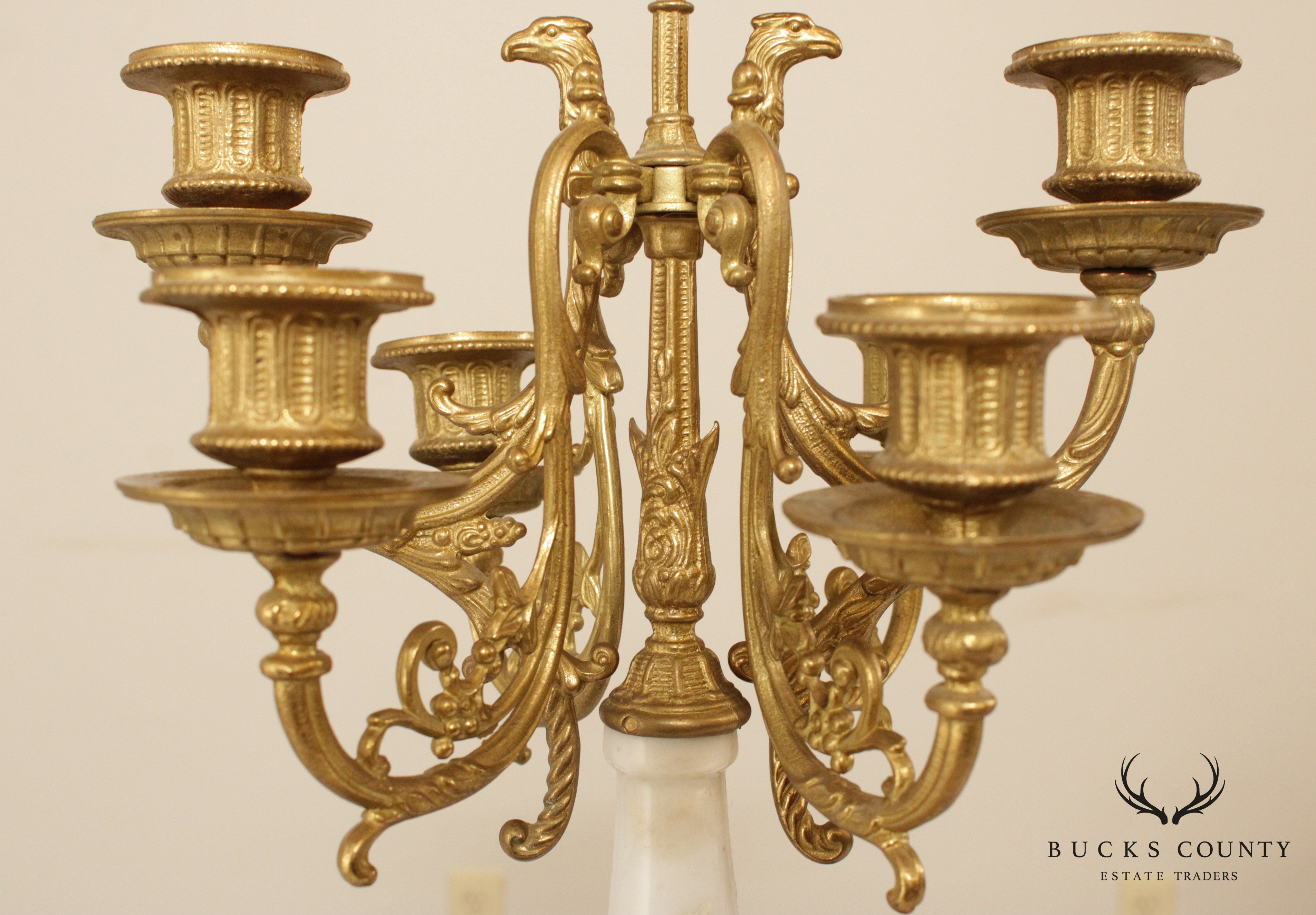 Quality Italian Gilt Bronze & Marble Pair Candelabra