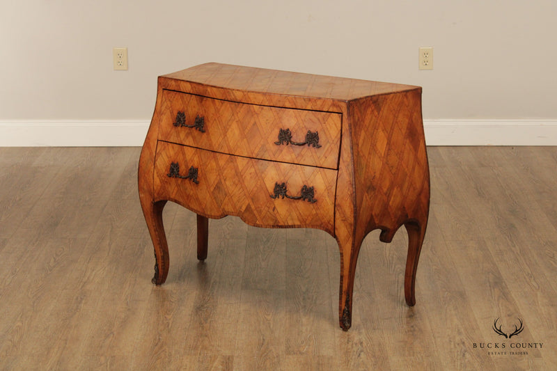 Italian Olive Wood Marquetry Serpentine Commode