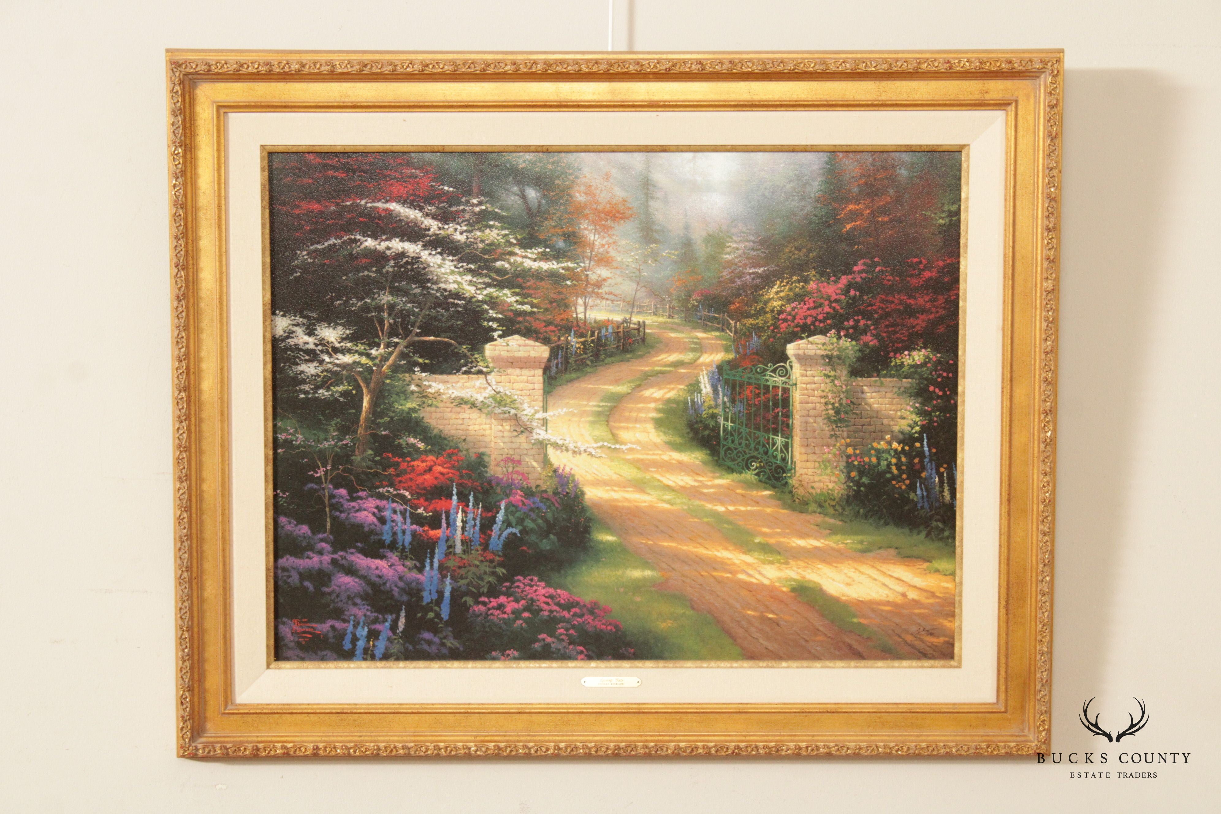 Thomas Kinkade 'Spring Gate' Lithograph Canvas Print, Custom Framed