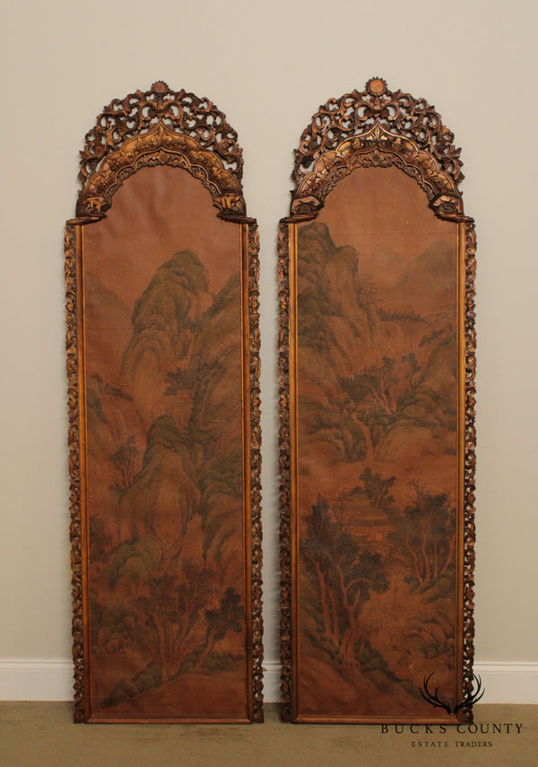 Monumental Pair of Chinese Hand Painted Wall Panels
