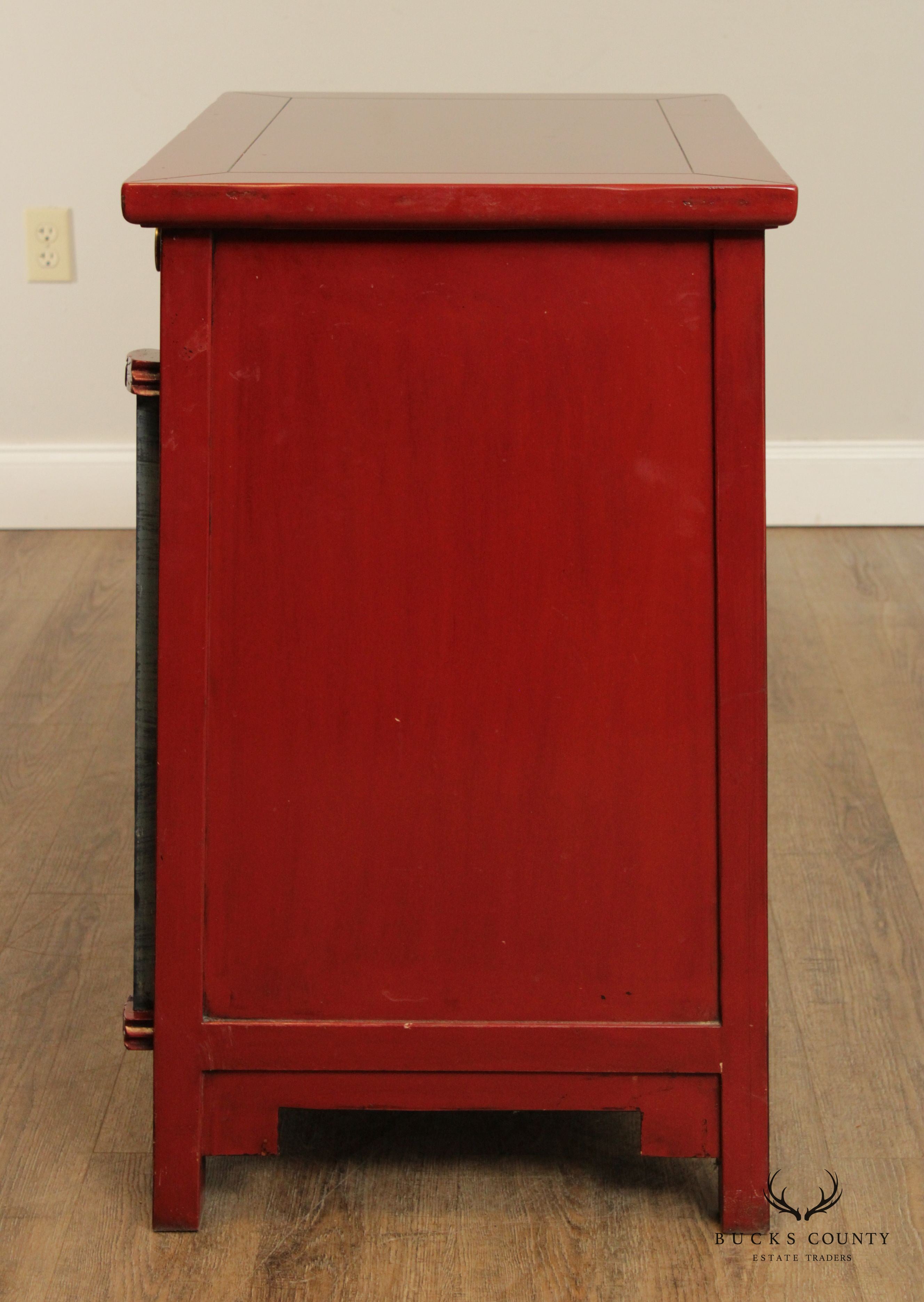 Custom Crafted Red Painted Two-Drawer Server or Media Cabinet