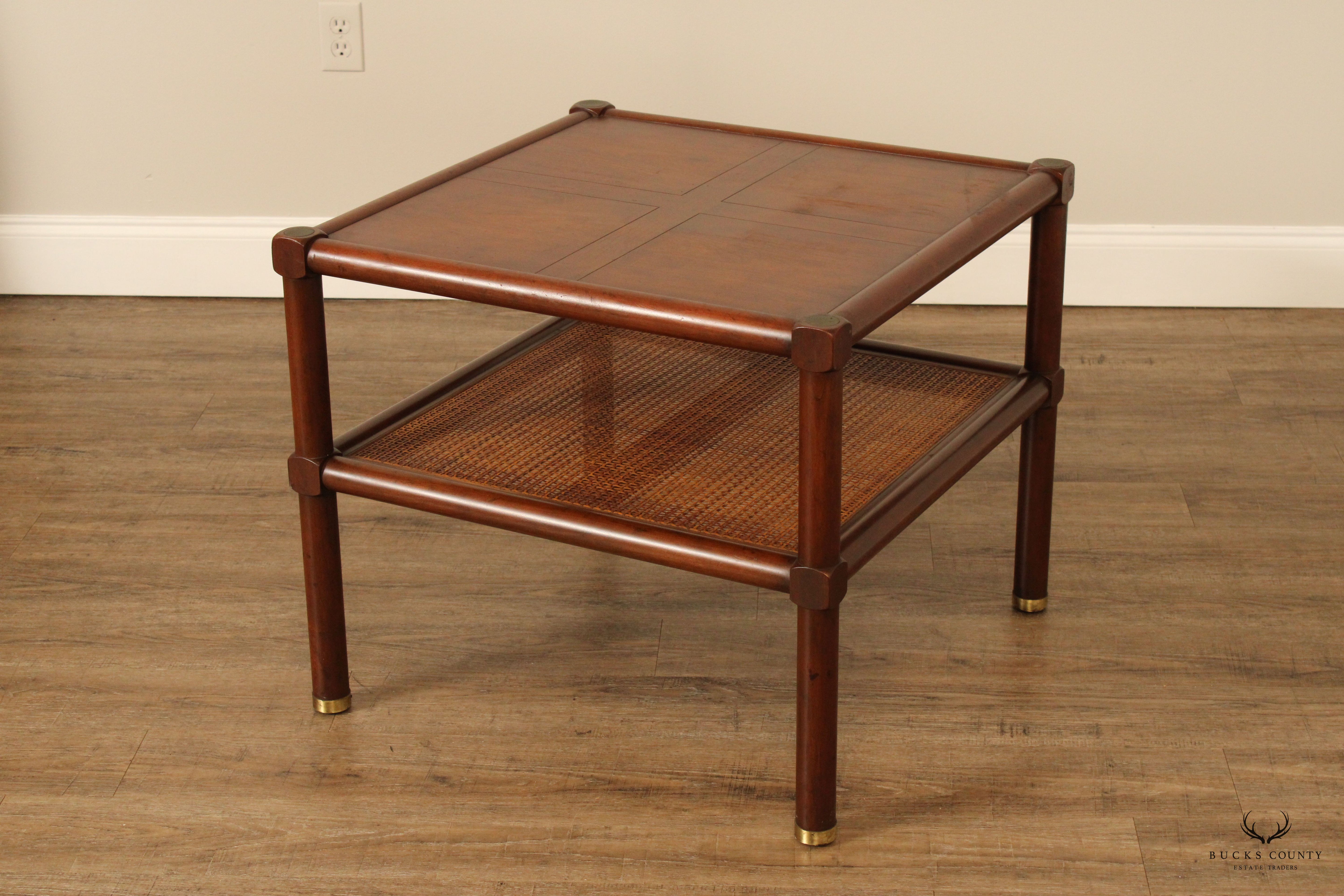 Baker Mid Century Modern Two-Tier Caned End Table